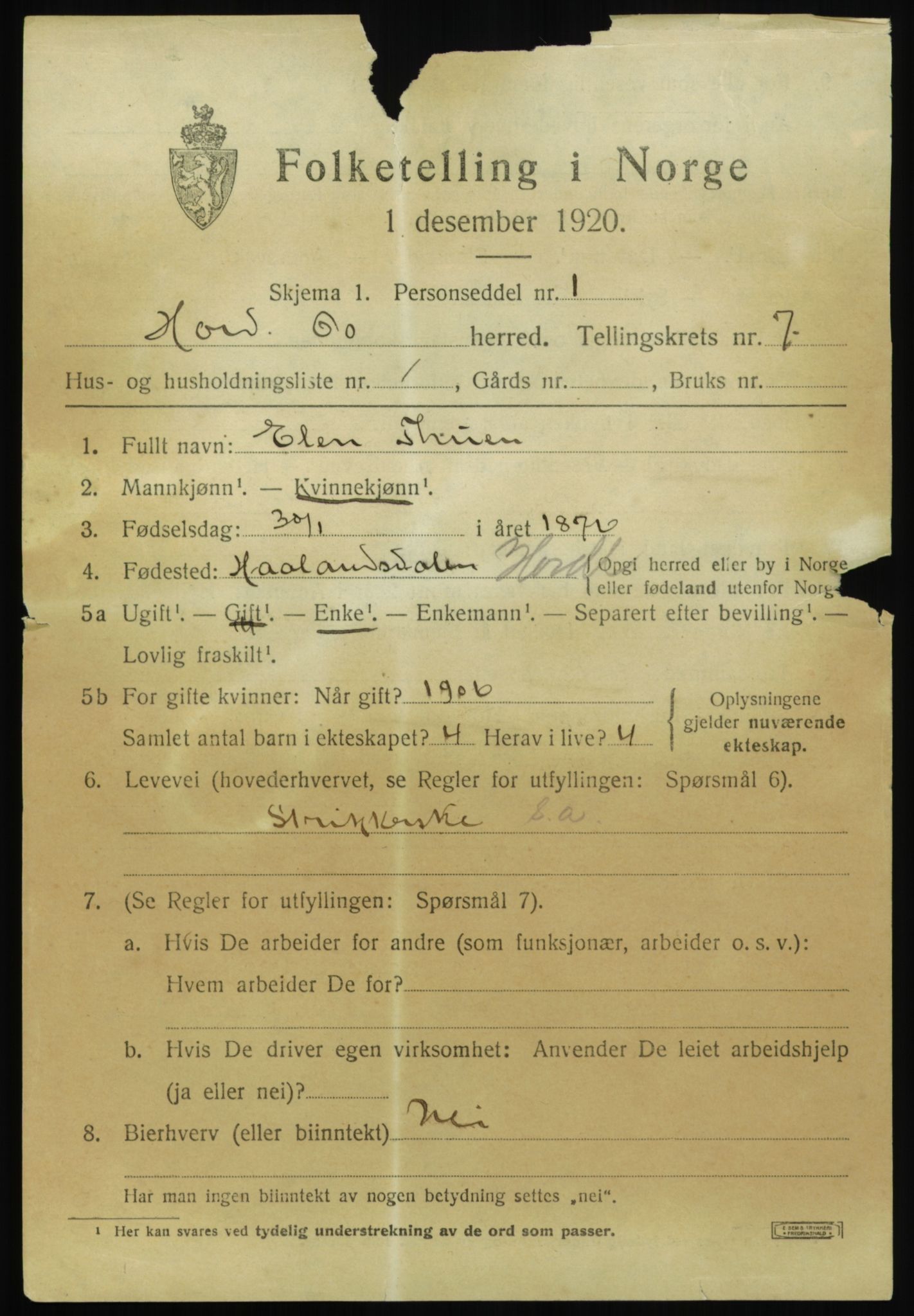 SAB, 1920 census for Os, 1920, p. 5698