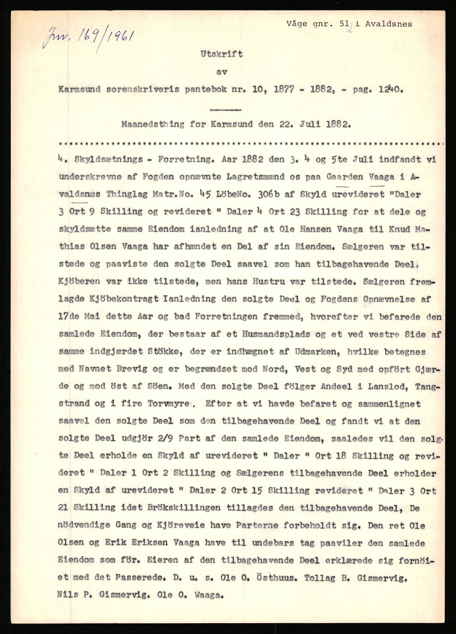 Statsarkivet i Stavanger, SAST/A-101971/03/Y/Yj/L0096: Avskrifter sortert etter gårdsnavn: Vistad - Vågen søndre, 1750-1930, p. 467