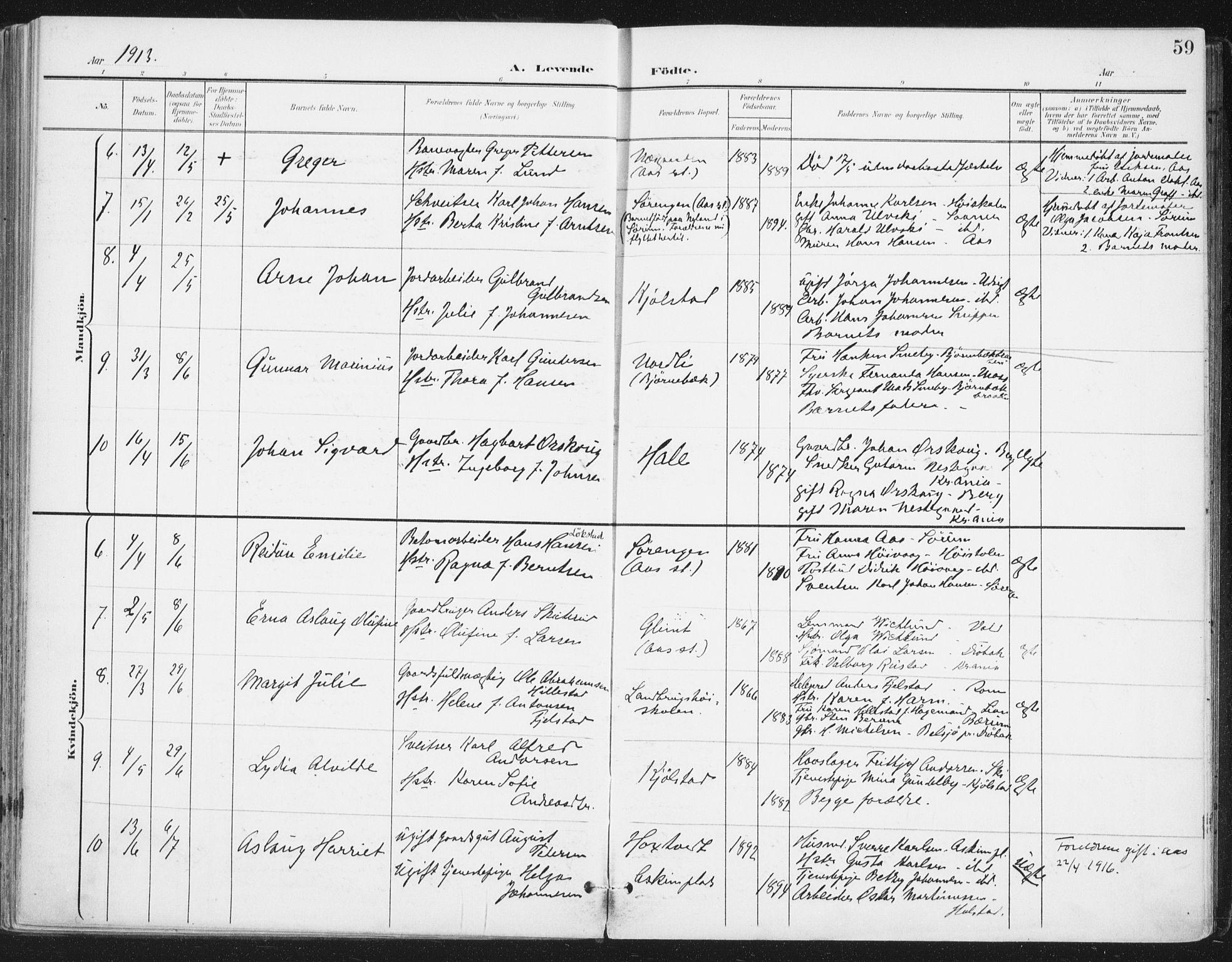 Ås prestekontor Kirkebøker, SAO/A-10894/F/Fa/L0010: Parish register (official) no. I 10, 1900-1918, p. 59