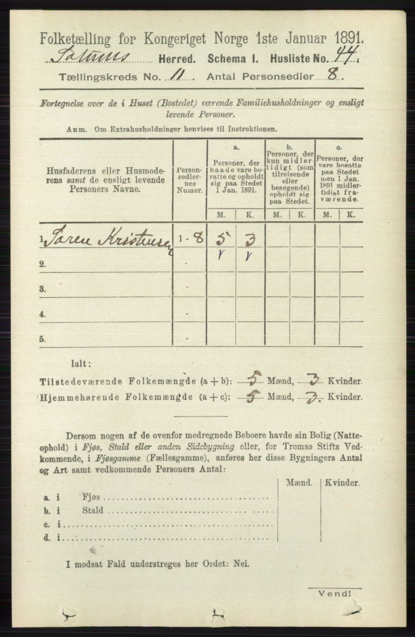 RA, 1891 census for 0818 Solum, 1891, p. 5281