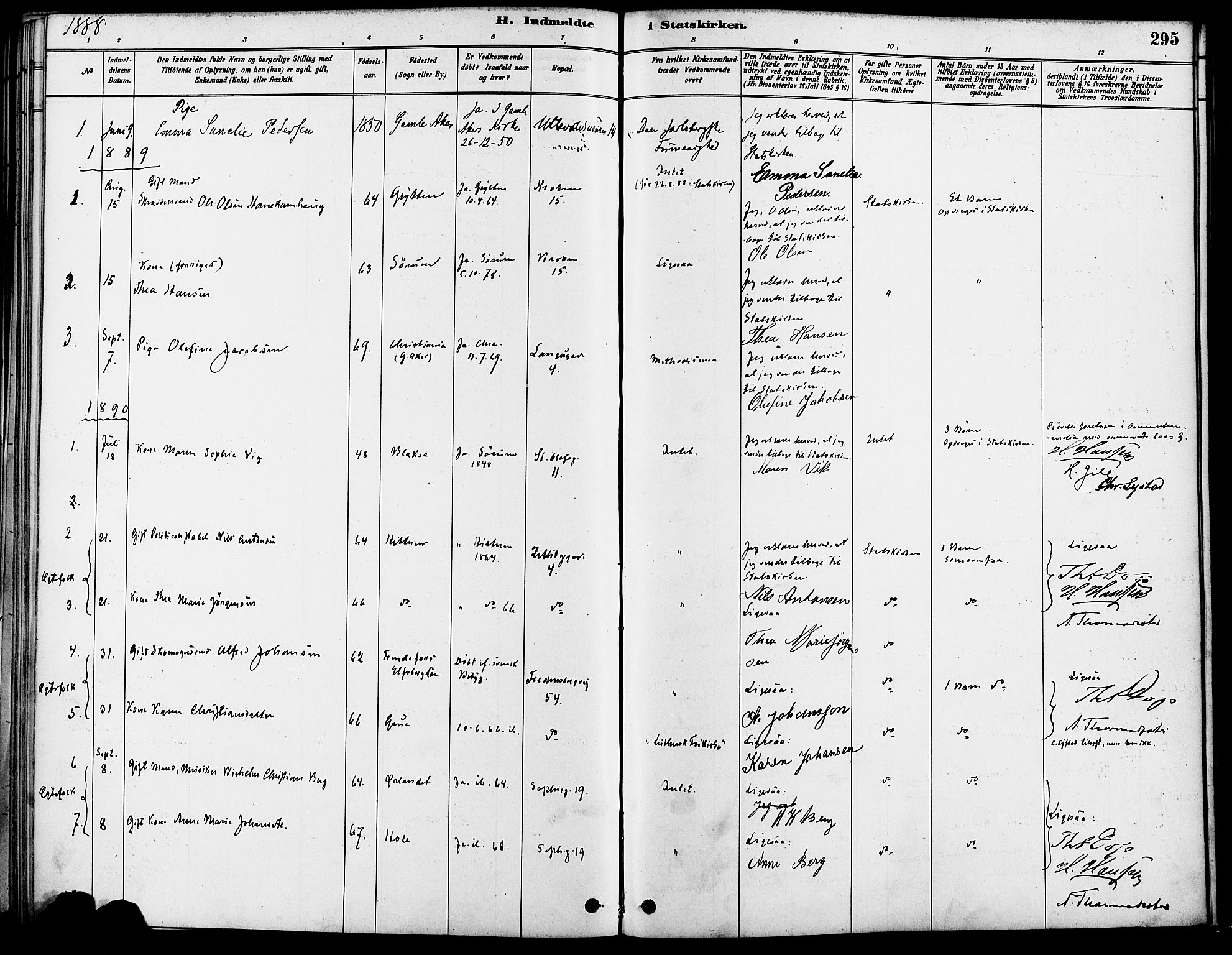 Gamle Aker prestekontor Kirkebøker, SAO/A-10617a/F/L0007: Parish register (official) no. 7, 1882-1890, p. 295