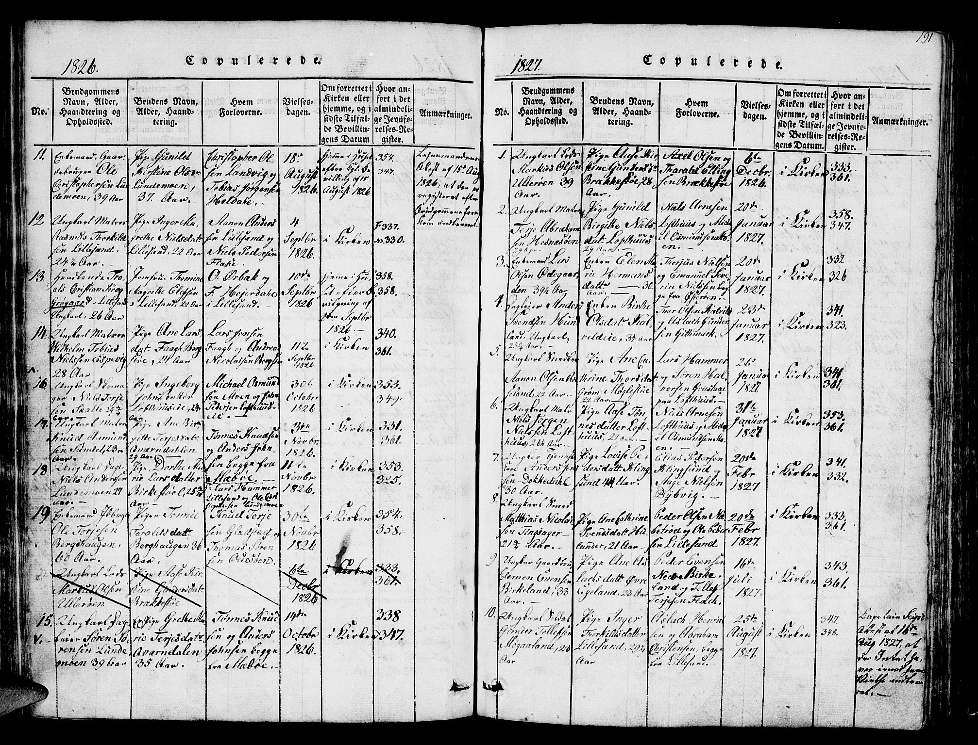 Vestre Moland sokneprestkontor, SAK/1111-0046/F/Fb/Fbb/L0001: Parish register (copy) no. B 1, 1816-1851, p. 191