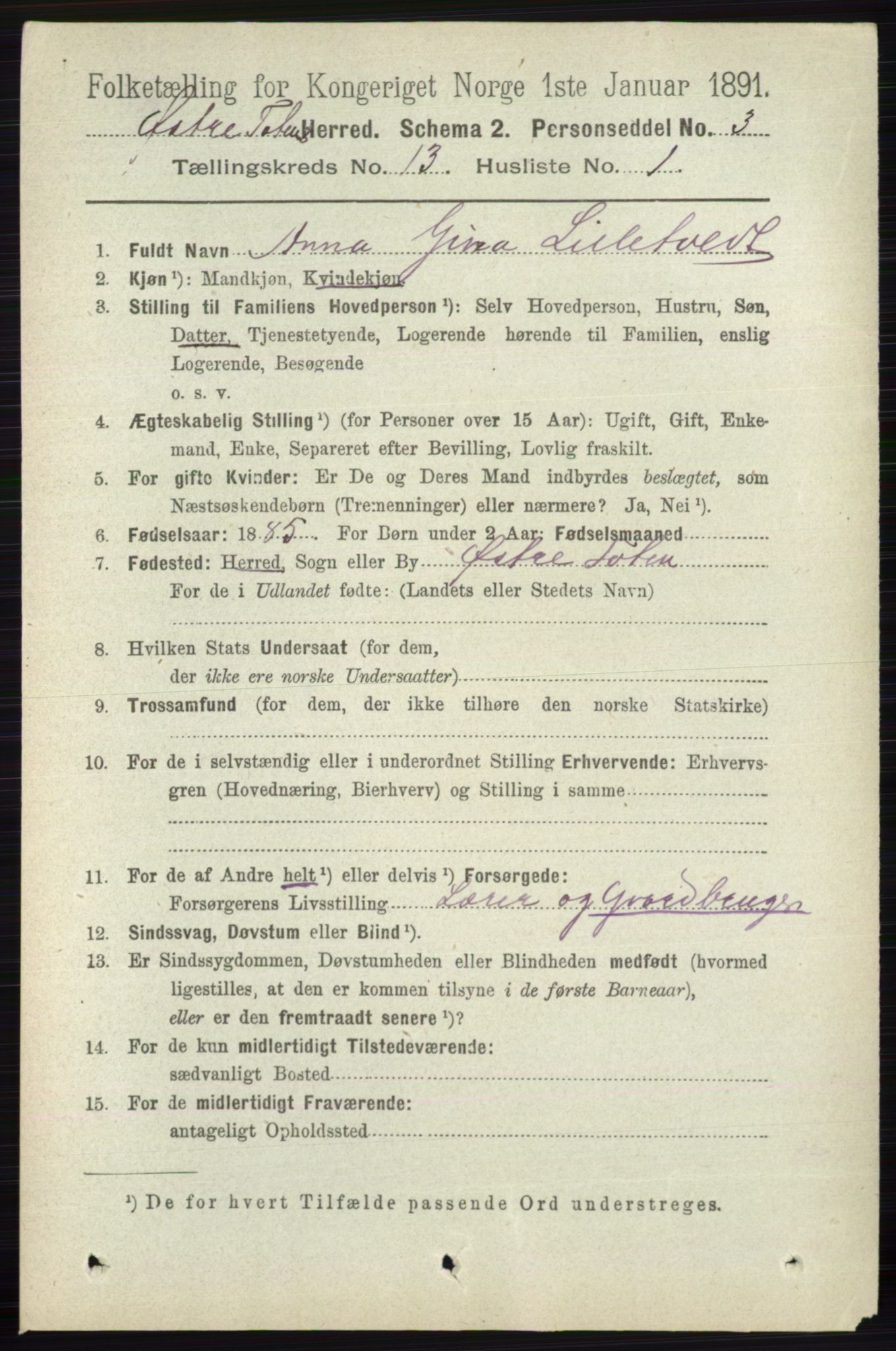 RA, 1891 census for 0528 Østre Toten, 1891, p. 8463