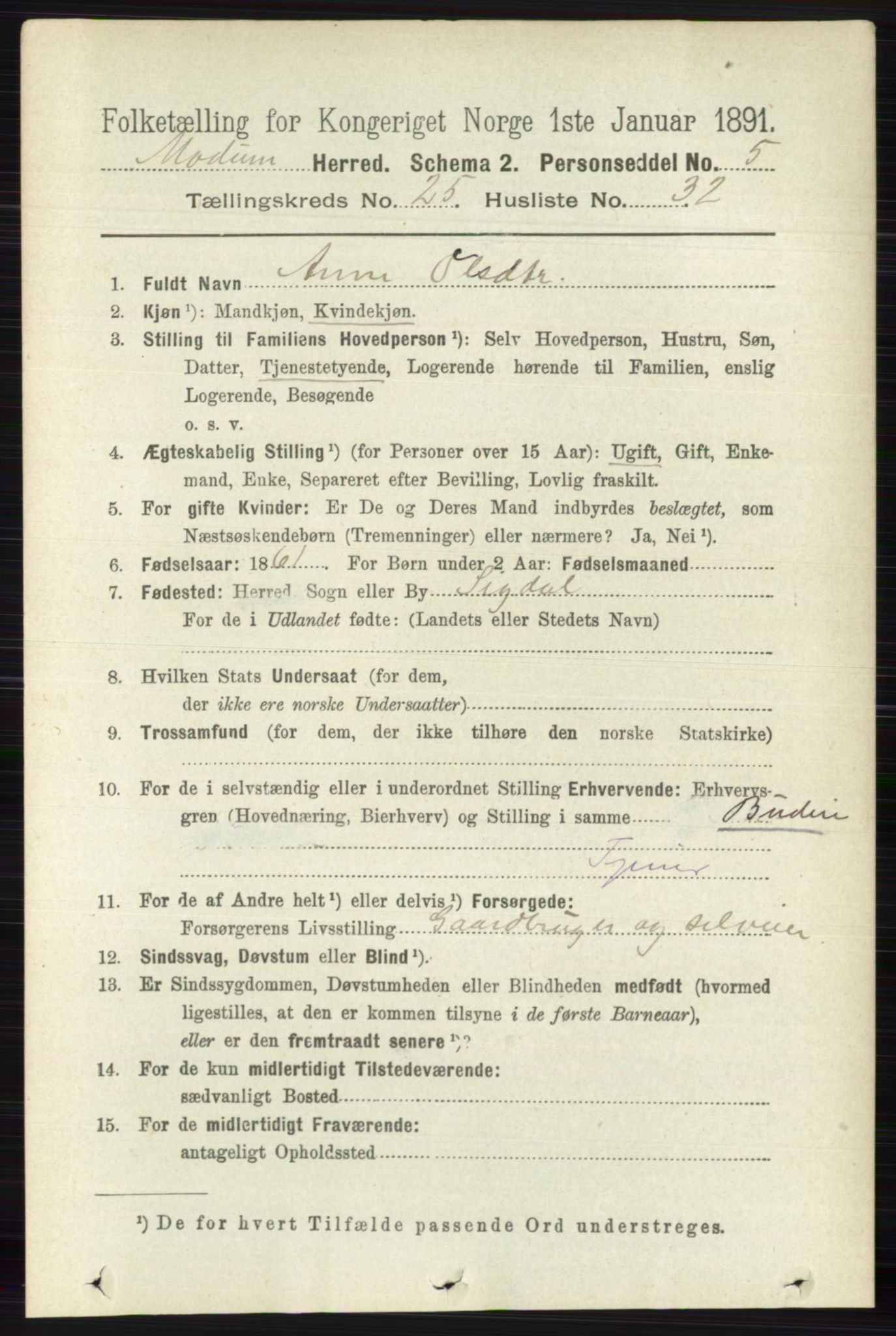 RA, 1891 census for 0623 Modum, 1891, p. 9210