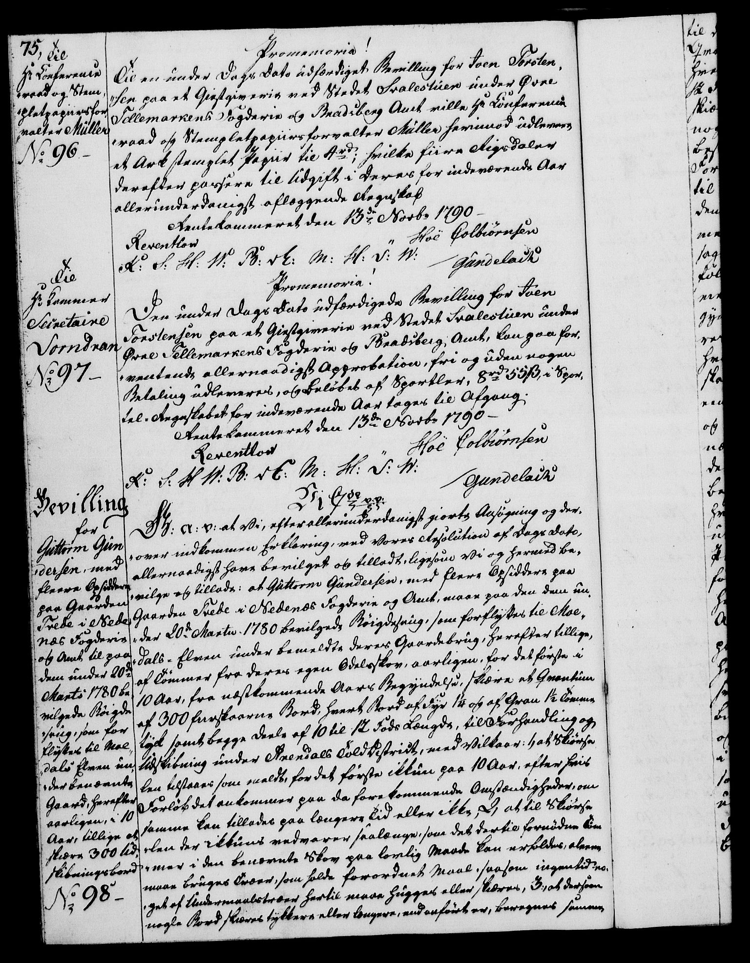 Rentekammeret, Kammerkanselliet, RA/EA-3111/G/Gg/Gga/L0015: Norsk ekspedisjonsprotokoll med register (merket RK 53.15), 1790-1791, p. 75