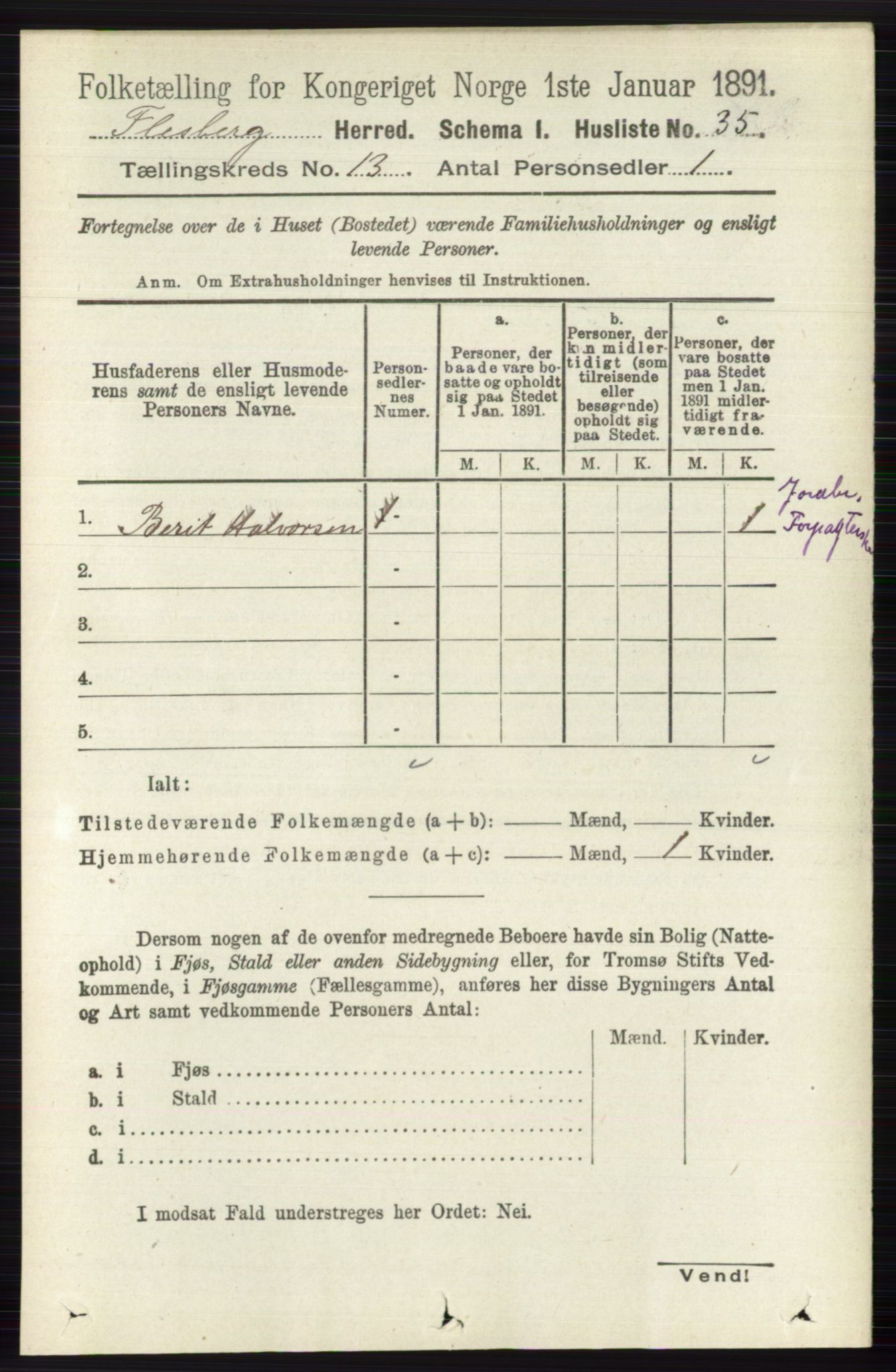 RA, 1891 census for 0631 Flesberg, 1891, p. 2219