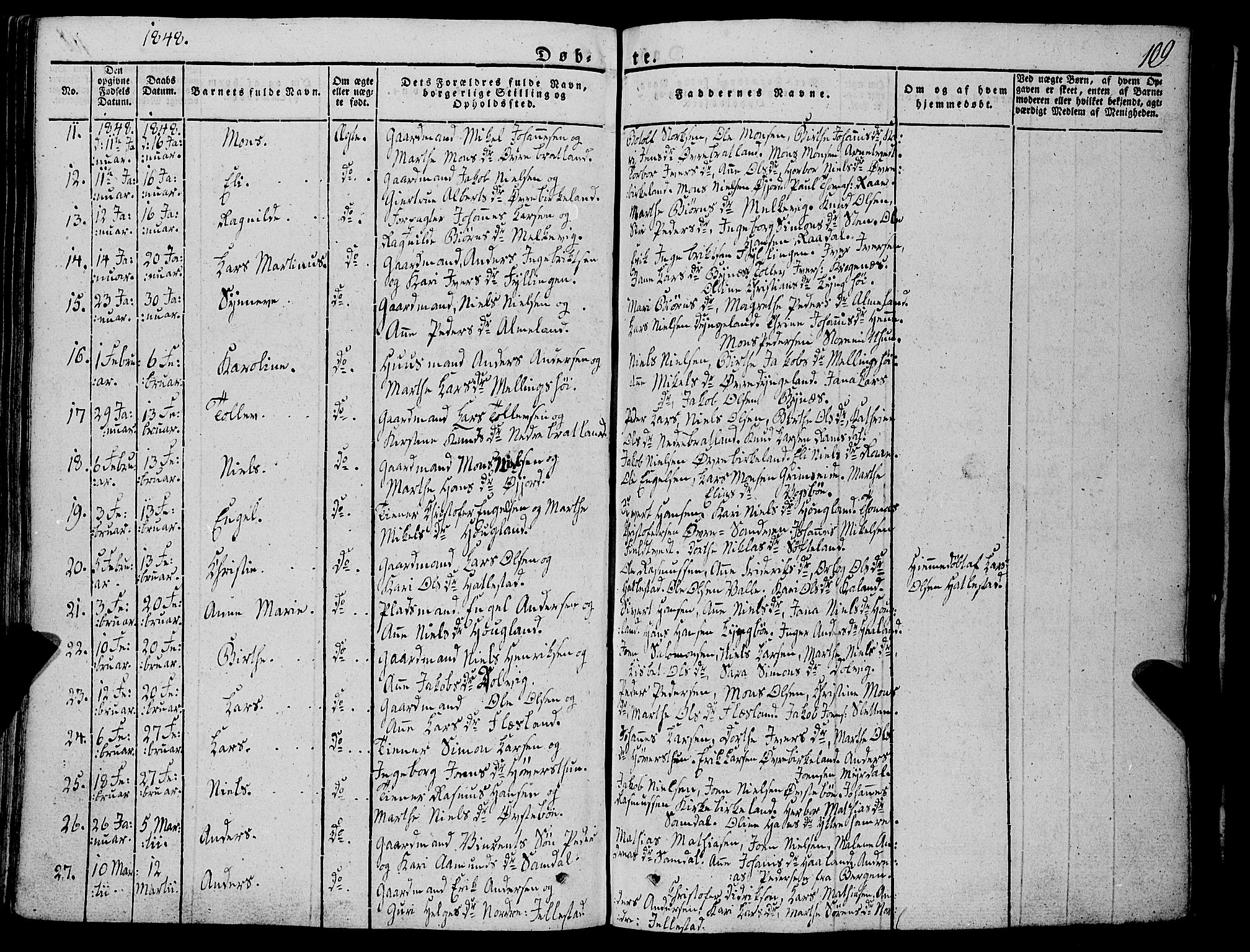 Fana Sokneprestembete, AV/SAB-A-75101/H/Haa/Haaa/L0008: Parish register (official) no. A 8, 1829-1851, p. 109