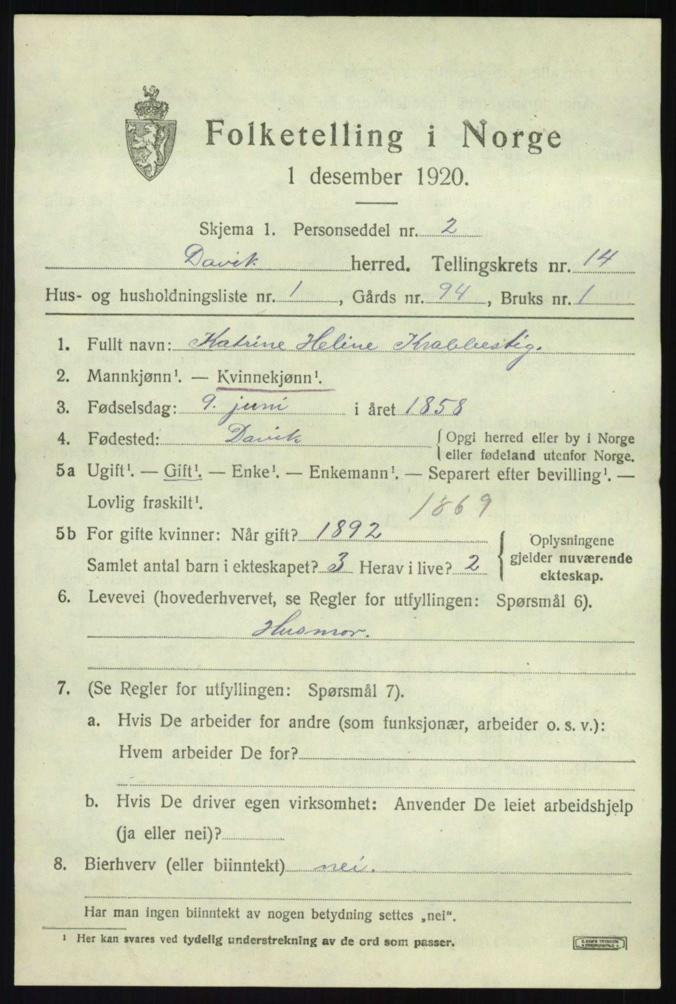 SAB, 1920 census for Davik, 1920, p. 6373