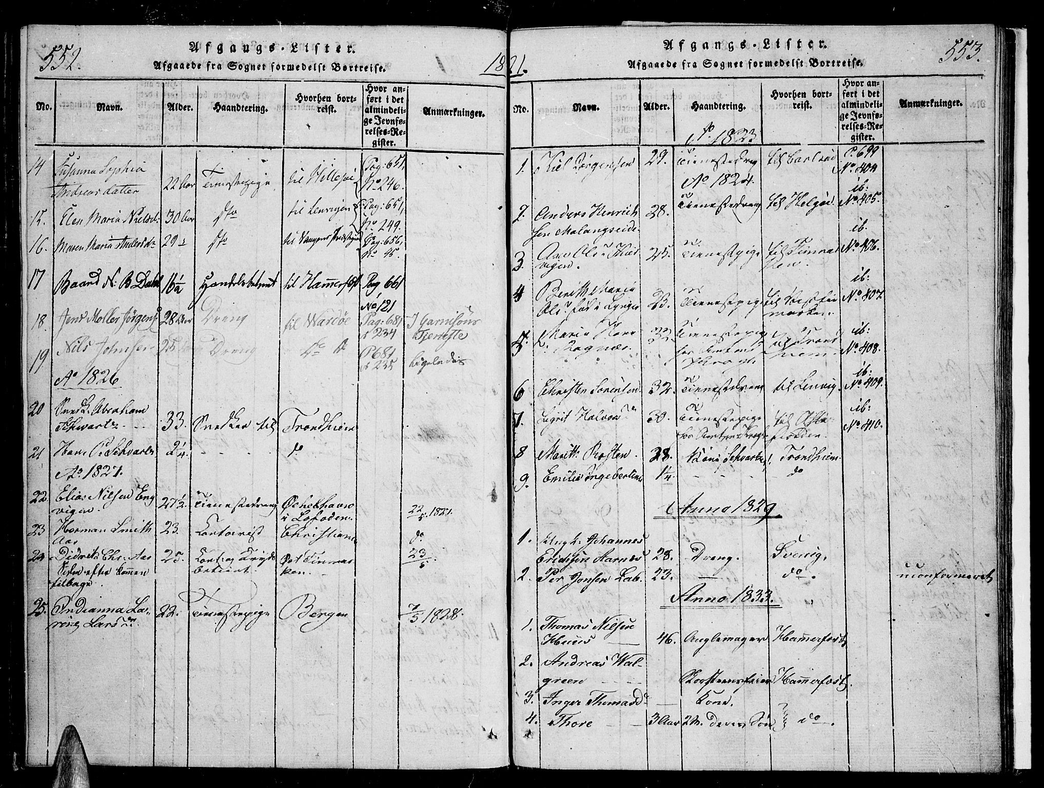 Tromsø sokneprestkontor/stiftsprosti/domprosti, SATØ/S-1343/G/Ga/L0007kirke: Parish register (official) no. 7, 1821-1828, p. 552-553