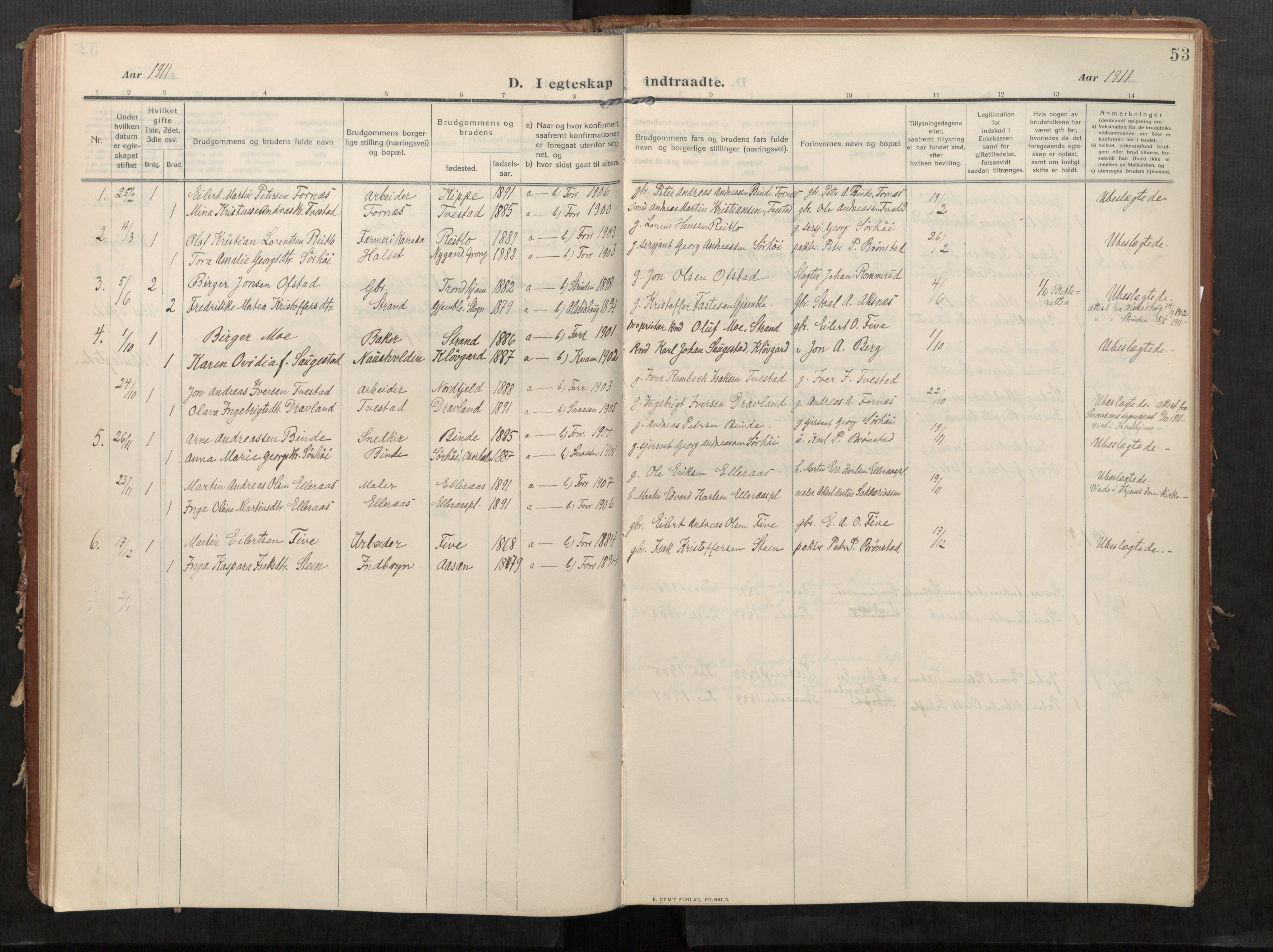 Stod sokneprestkontor, AV/SAT-A-1164/1/I/I1/I1a/L0002: Parish register (official) no. 2, 1909-1922, p. 53