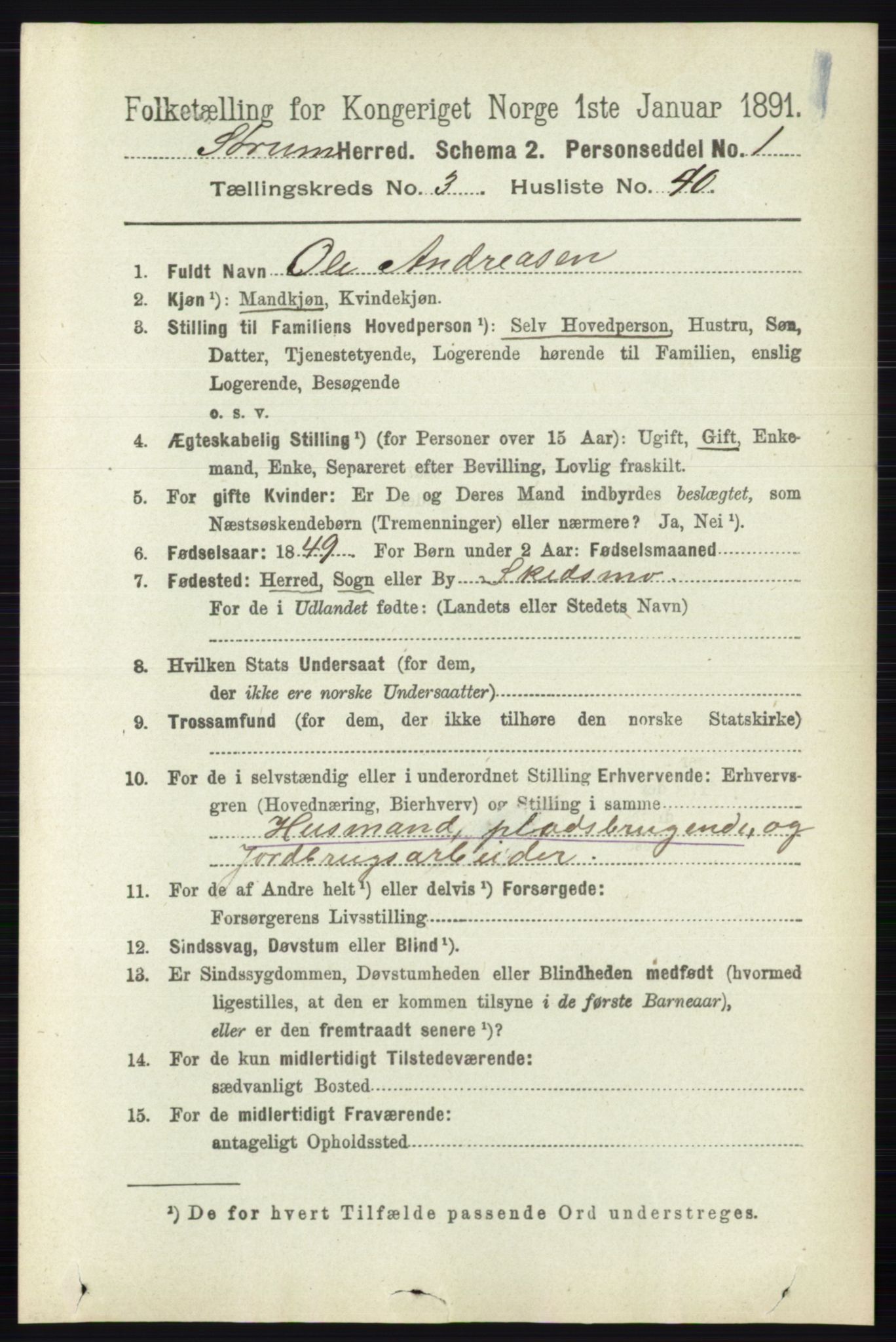 RA, 1891 census for 0226 Sørum, 1891, p. 1504