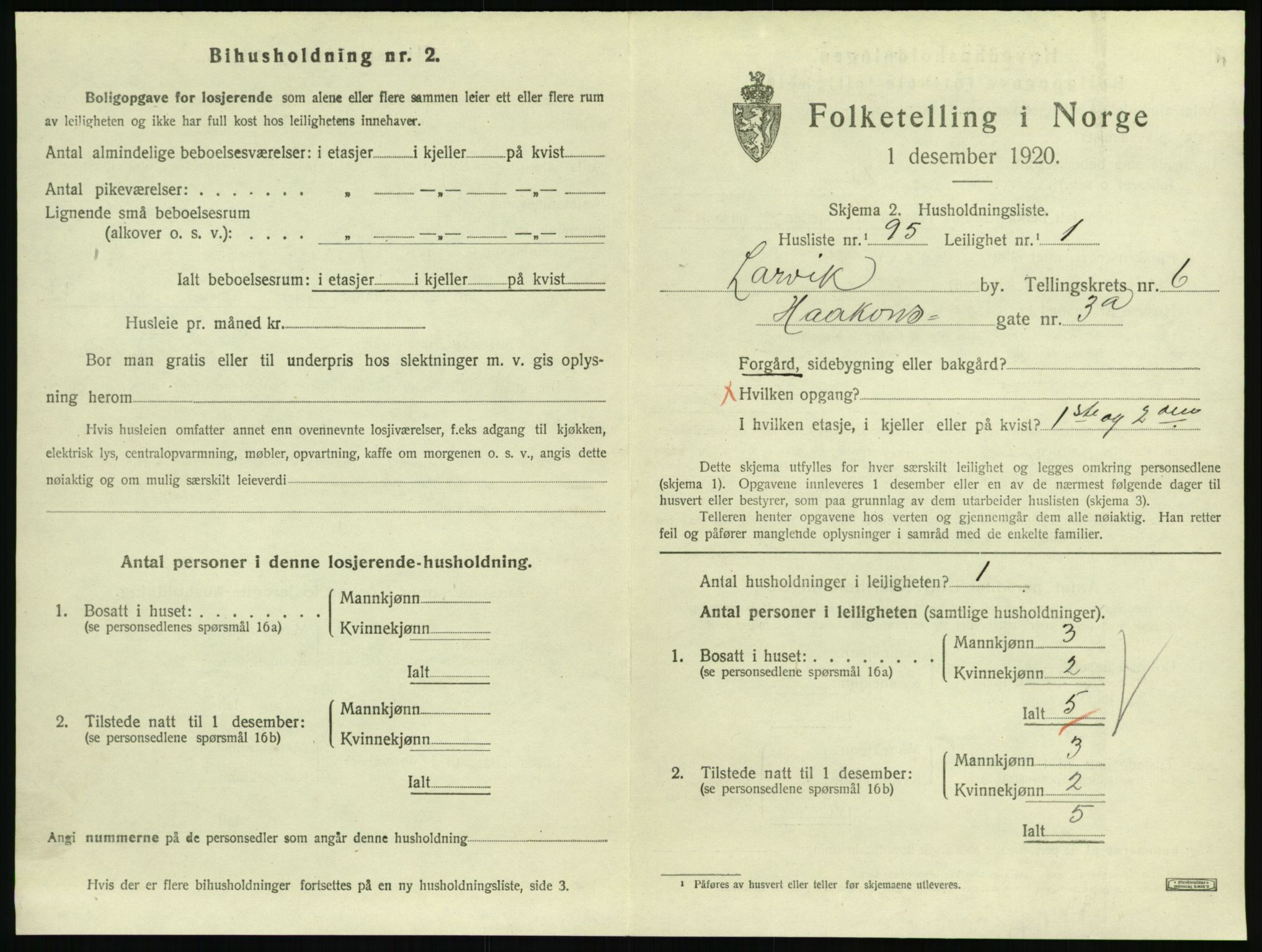 SAKO, 1920 census for Larvik, 1920, p. 5748