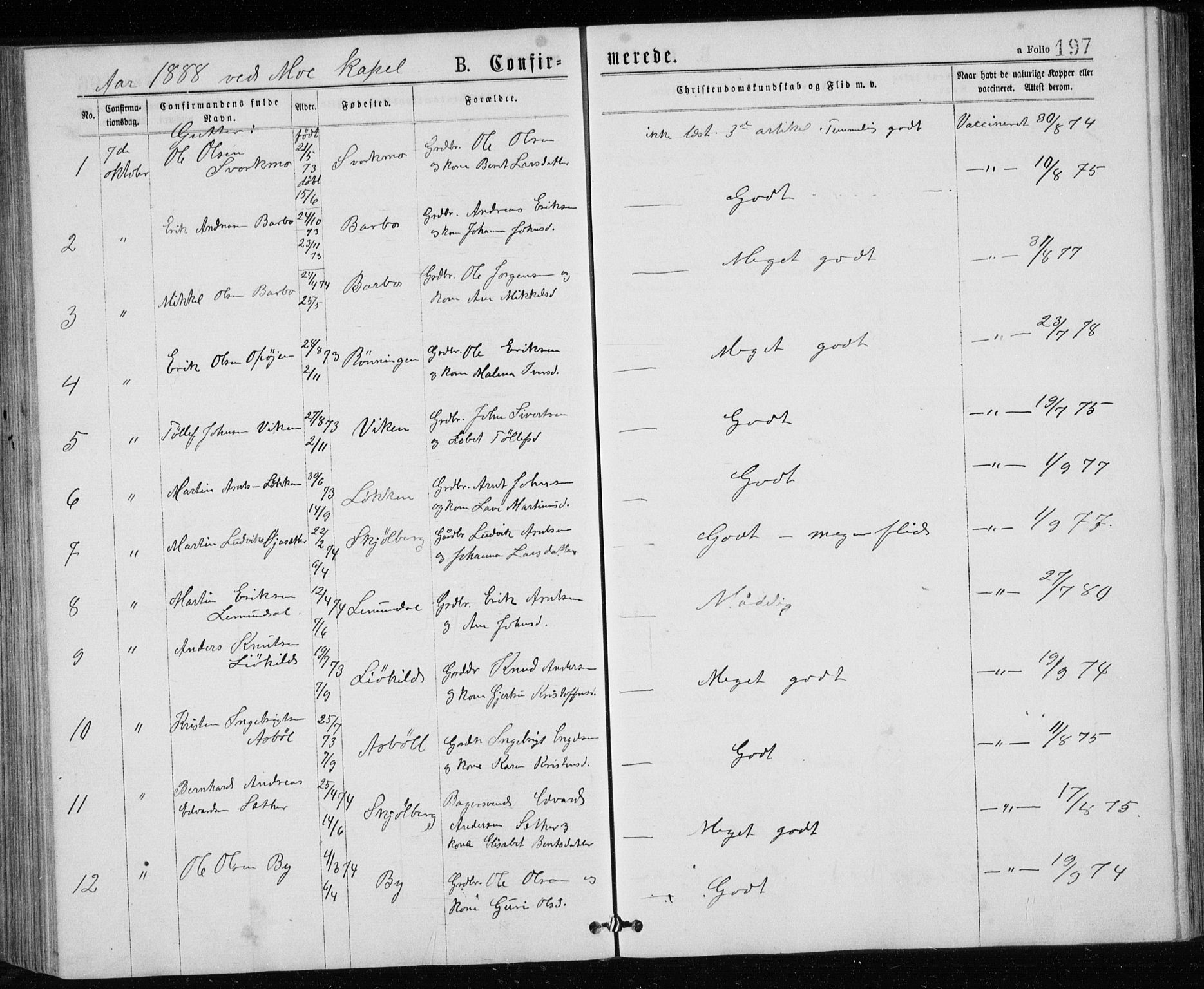 Ministerialprotokoller, klokkerbøker og fødselsregistre - Sør-Trøndelag, AV/SAT-A-1456/671/L0843: Parish register (copy) no. 671C02, 1873-1892, p. 197