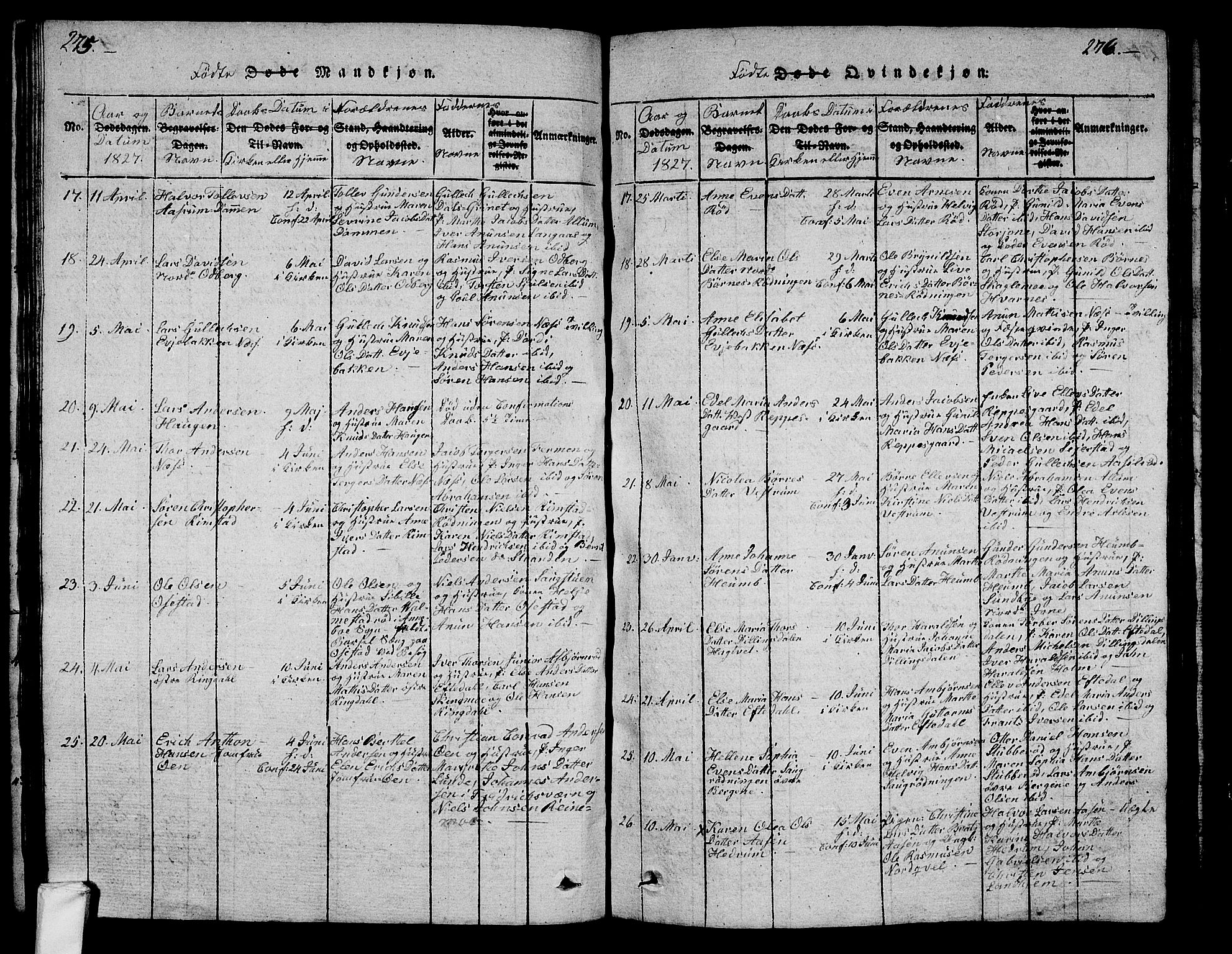 Hedrum kirkebøker, AV/SAKO-A-344/G/Ga/L0003: Parish register (copy) no. I 3, 1817-1835, p. 275-276
