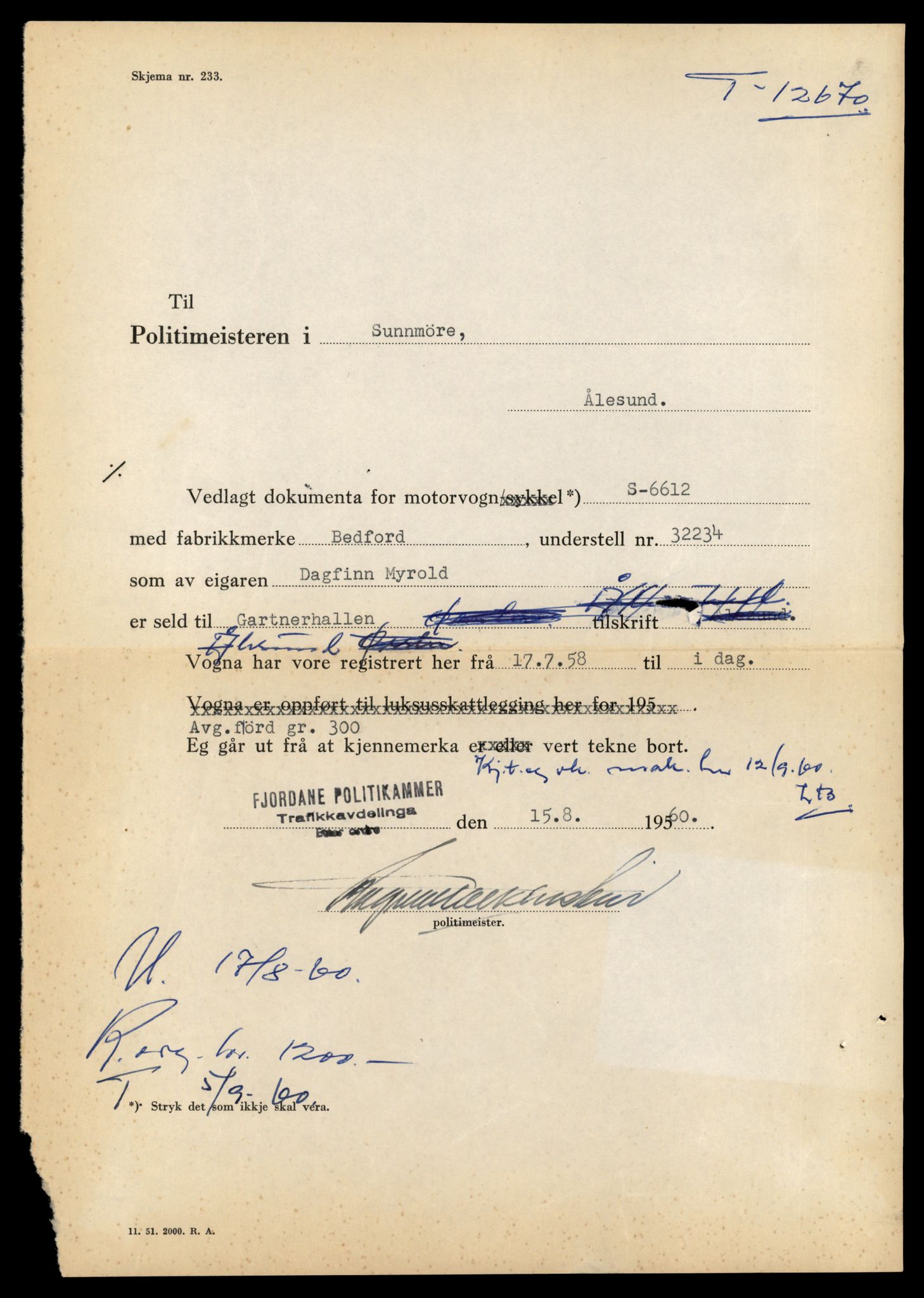 Møre og Romsdal vegkontor - Ålesund trafikkstasjon, AV/SAT-A-4099/F/Fe/L0035: Registreringskort for kjøretøy T 12653 - T 12829, 1927-1998, p. 327