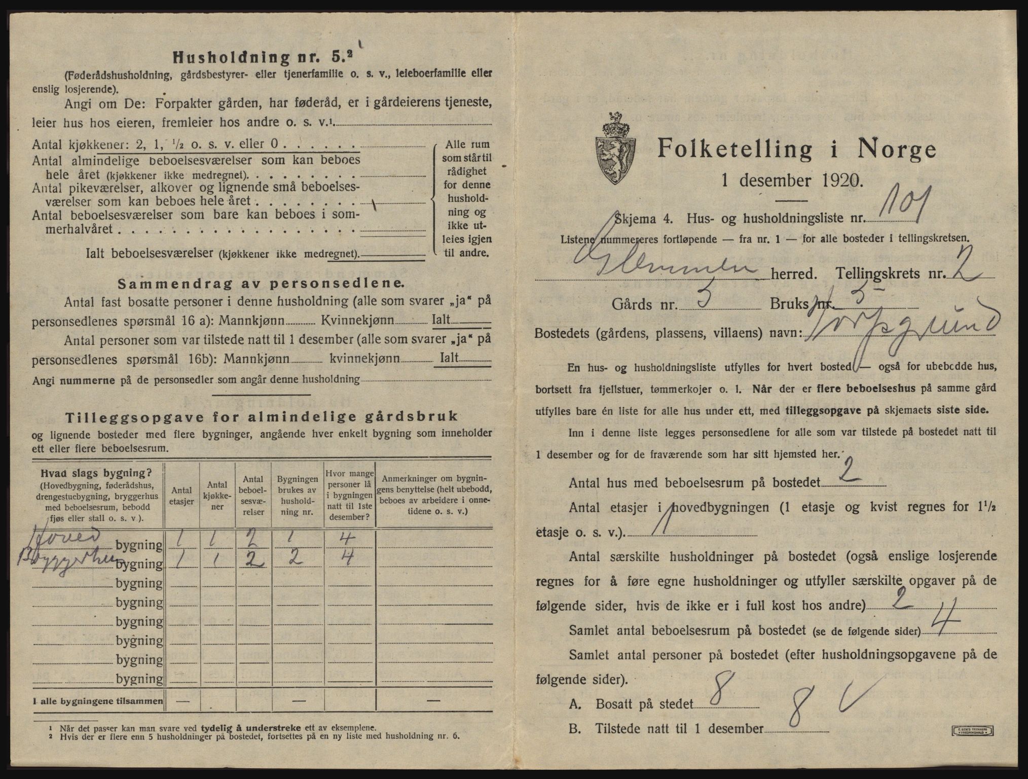 SAO, 1920 census for Glemmen, 1920, p. 401