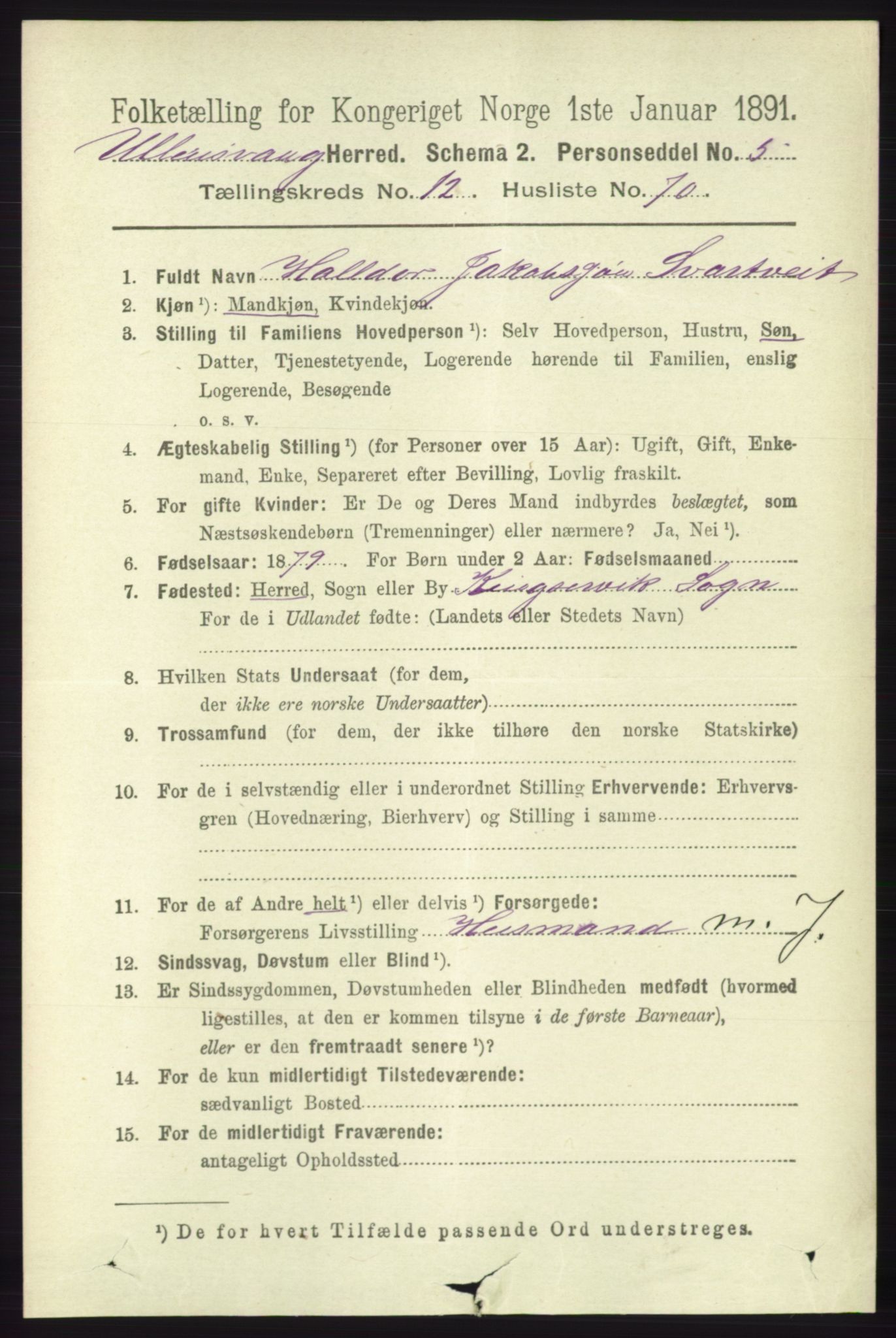 RA, 1891 census for 1230 Ullensvang, 1891, p. 5019