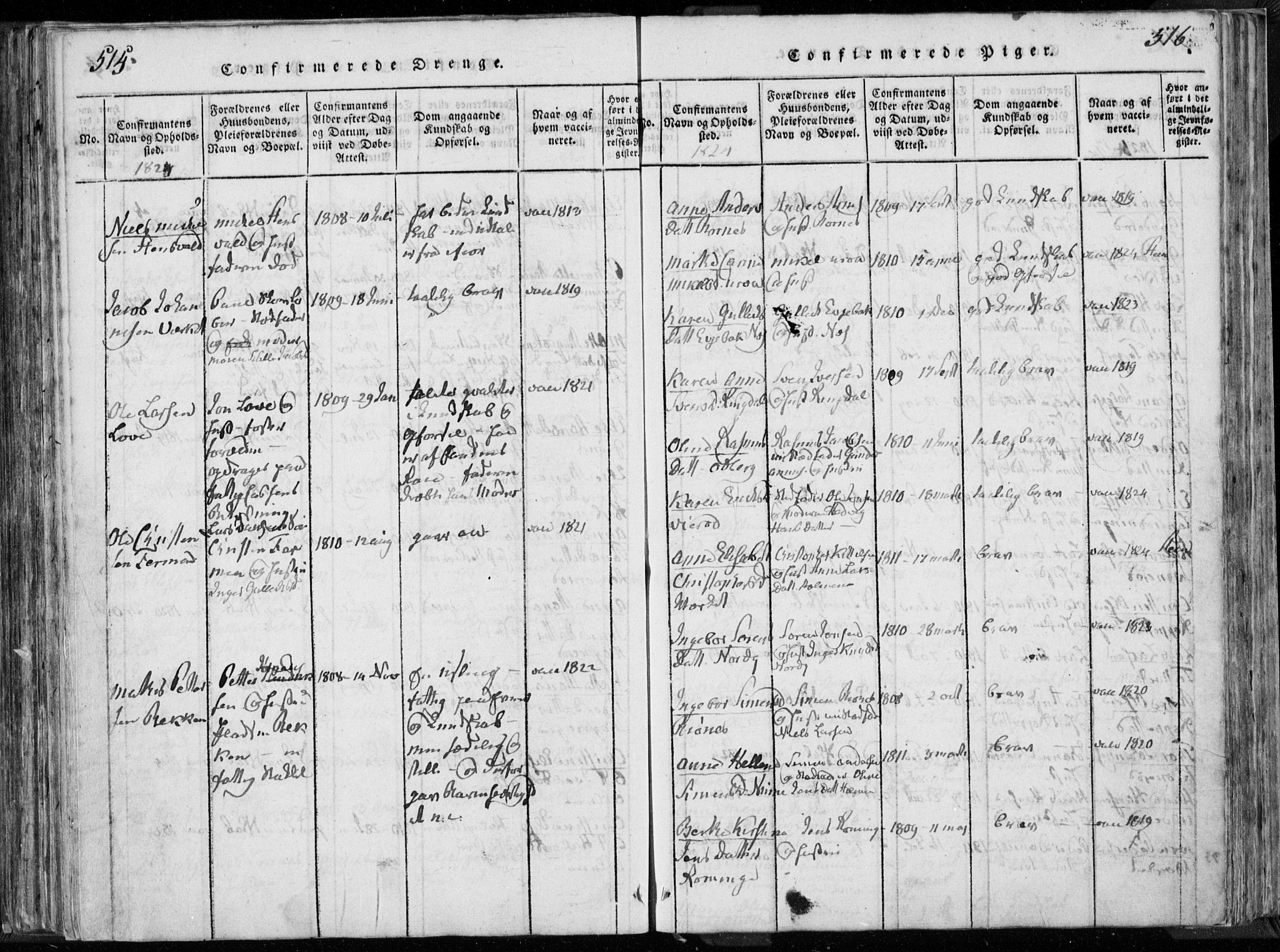 Hedrum kirkebøker, AV/SAKO-A-344/F/Fa/L0004: Parish register (official) no. I 4, 1817-1835, p. 515-516