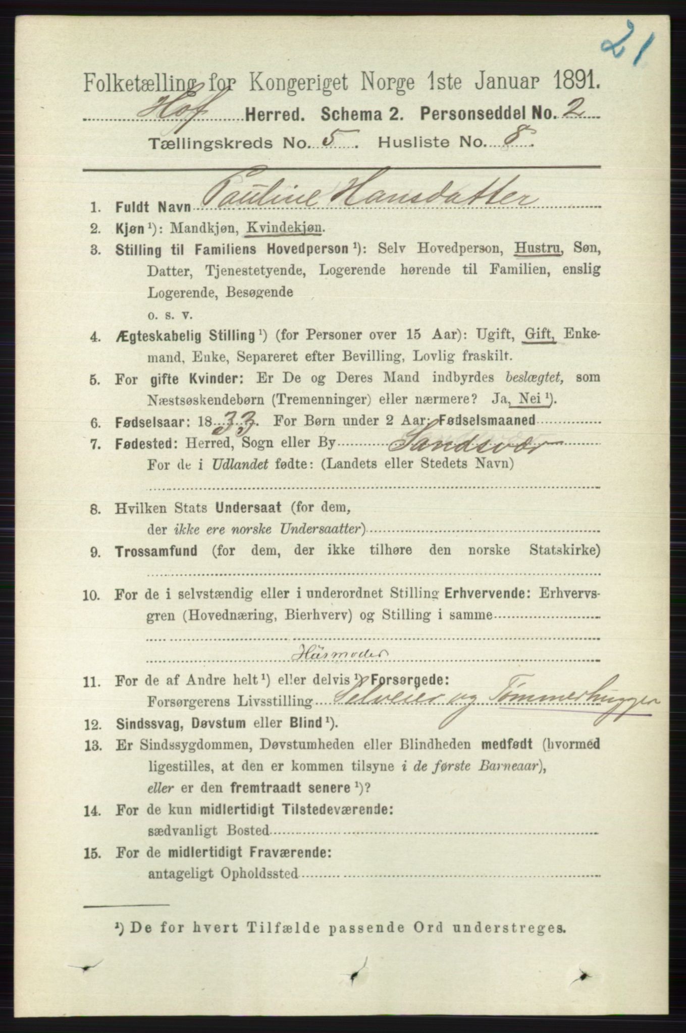 RA, 1891 census for 0714 Hof, 1891, p. 1532