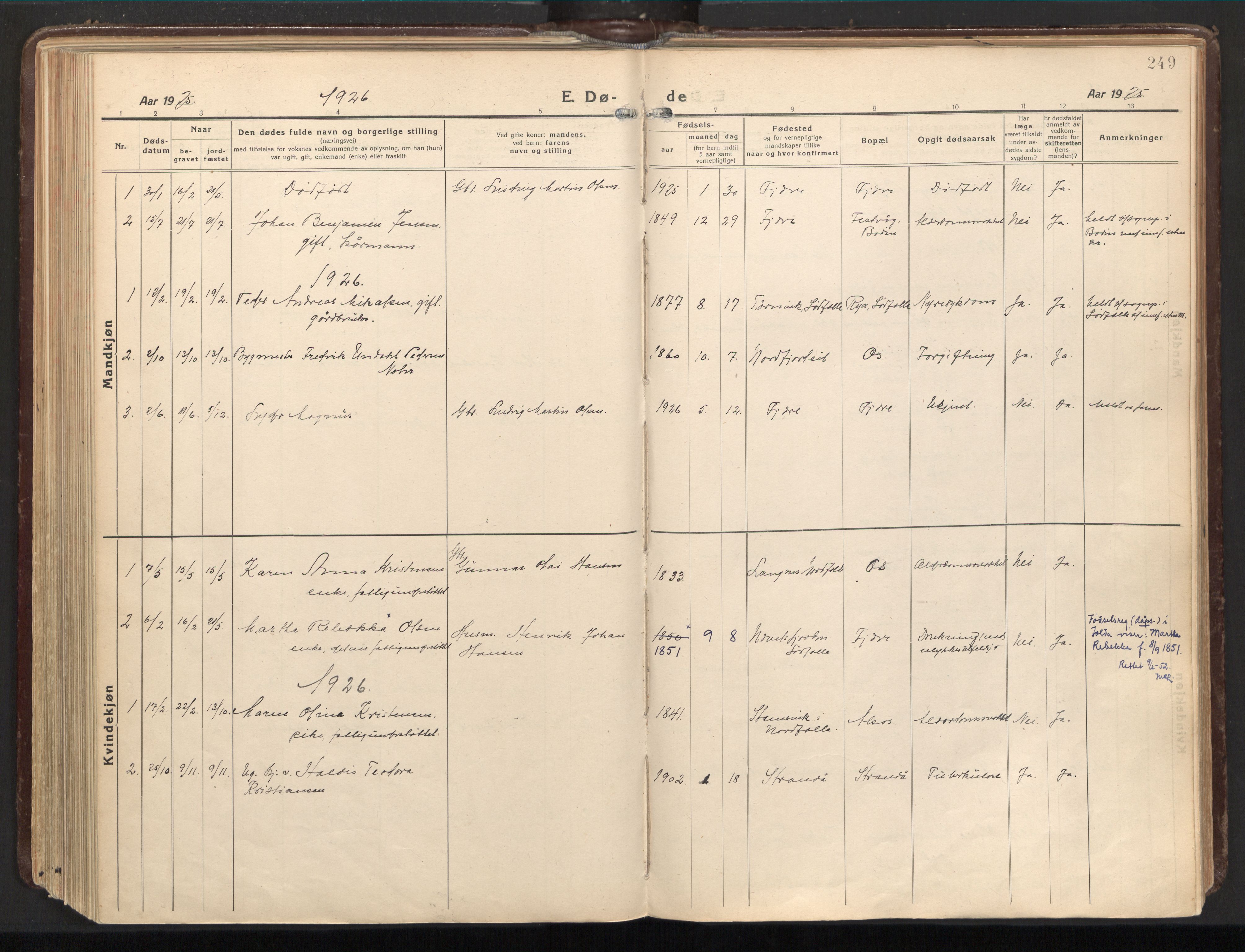Ministerialprotokoller, klokkerbøker og fødselsregistre - Nordland, AV/SAT-A-1459/803/L0073: Parish register (official) no. 803A03, 1920-1955, p. 249