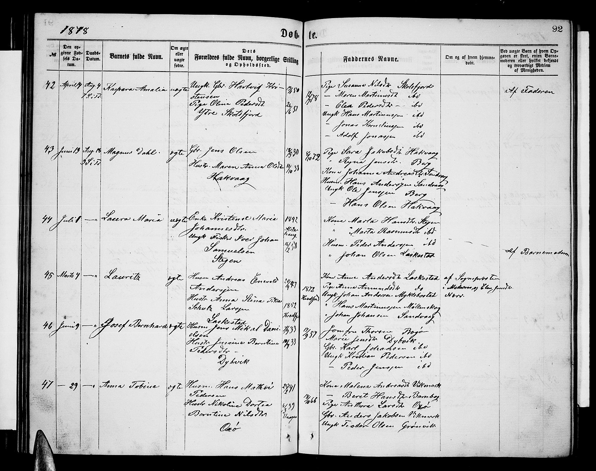 Ministerialprotokoller, klokkerbøker og fødselsregistre - Nordland, AV/SAT-A-1459/855/L0815: Parish register (copy) no. 855C04, 1865-1878, p. 92