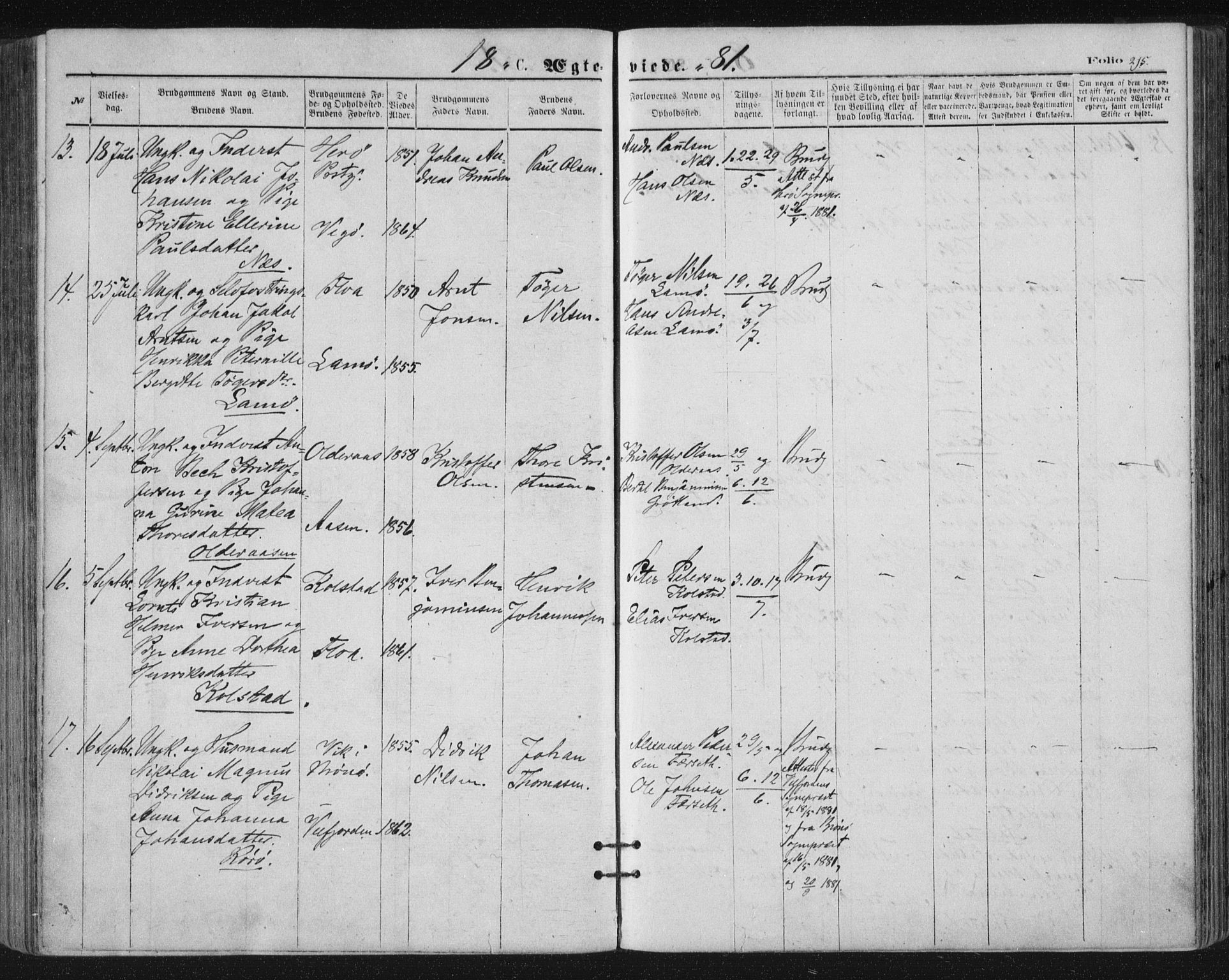 Ministerialprotokoller, klokkerbøker og fødselsregistre - Nordland, SAT/A-1459/816/L0241: Parish register (official) no. 816A07, 1870-1885, p. 215