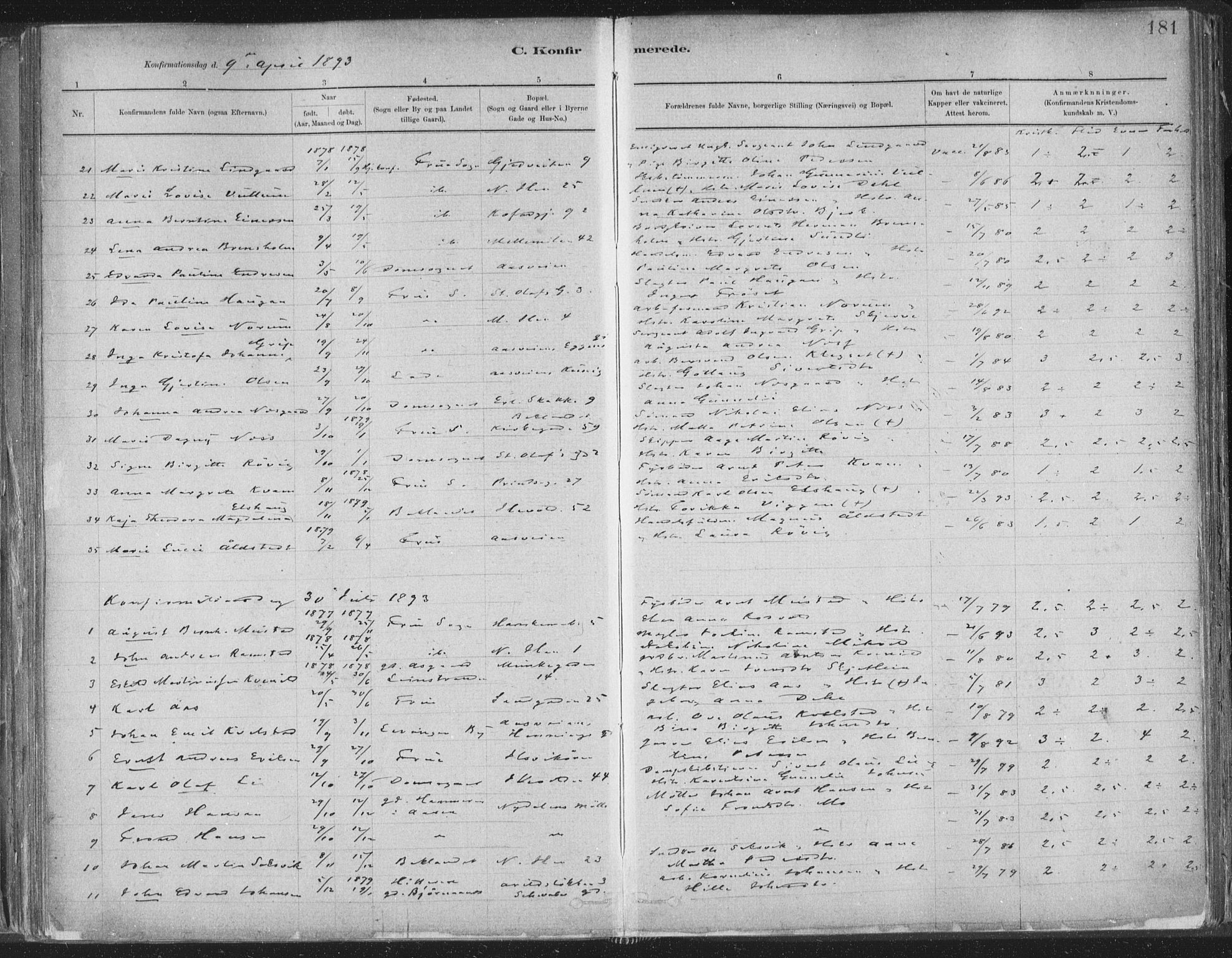 Ministerialprotokoller, klokkerbøker og fødselsregistre - Sør-Trøndelag, SAT/A-1456/603/L0162: Parish register (official) no. 603A01, 1879-1895, p. 181