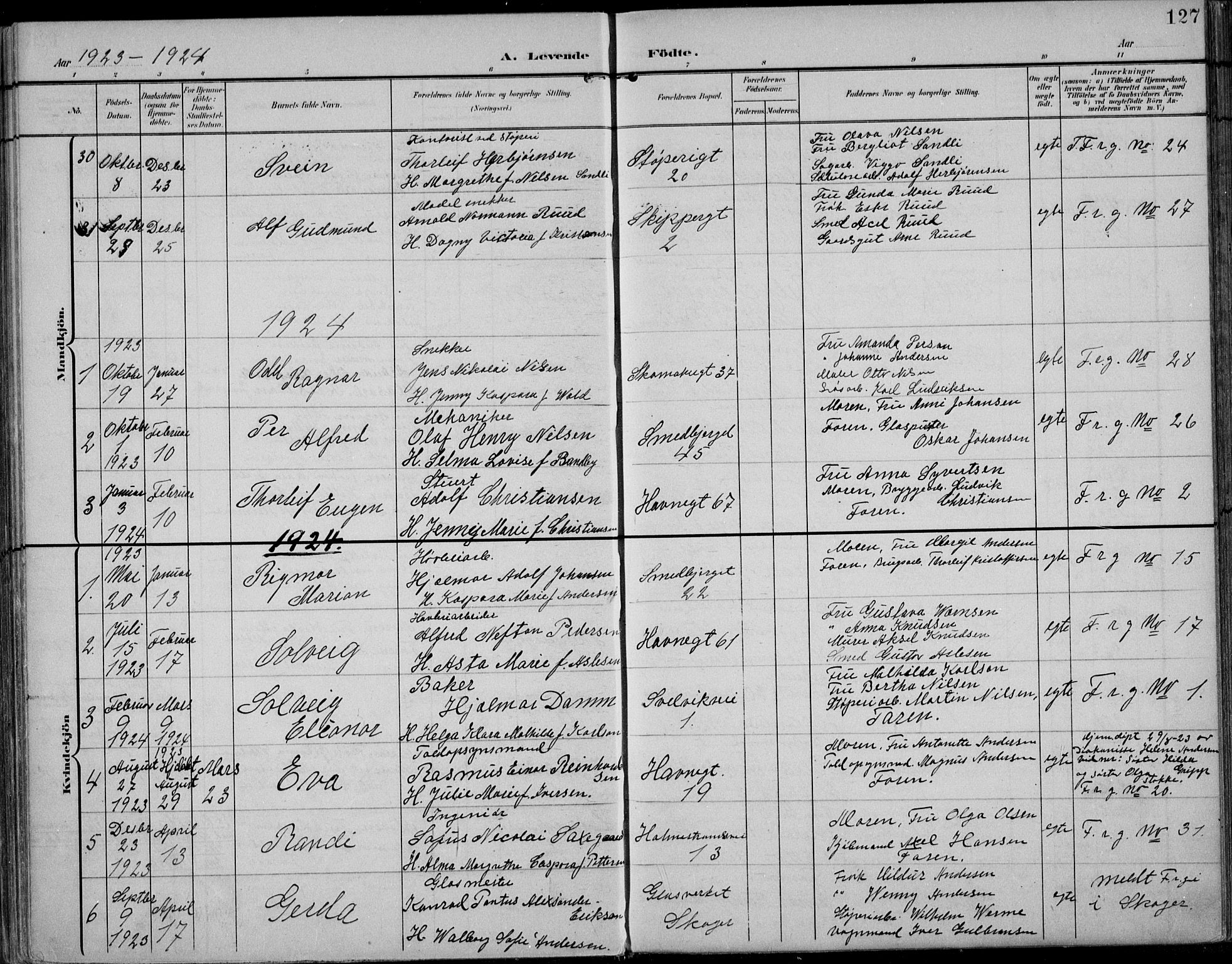 Strømsø kirkebøker, AV/SAKO-A-246/F/Fb/L0008: Parish register (official) no. II 8, 1902-1933, p. 127