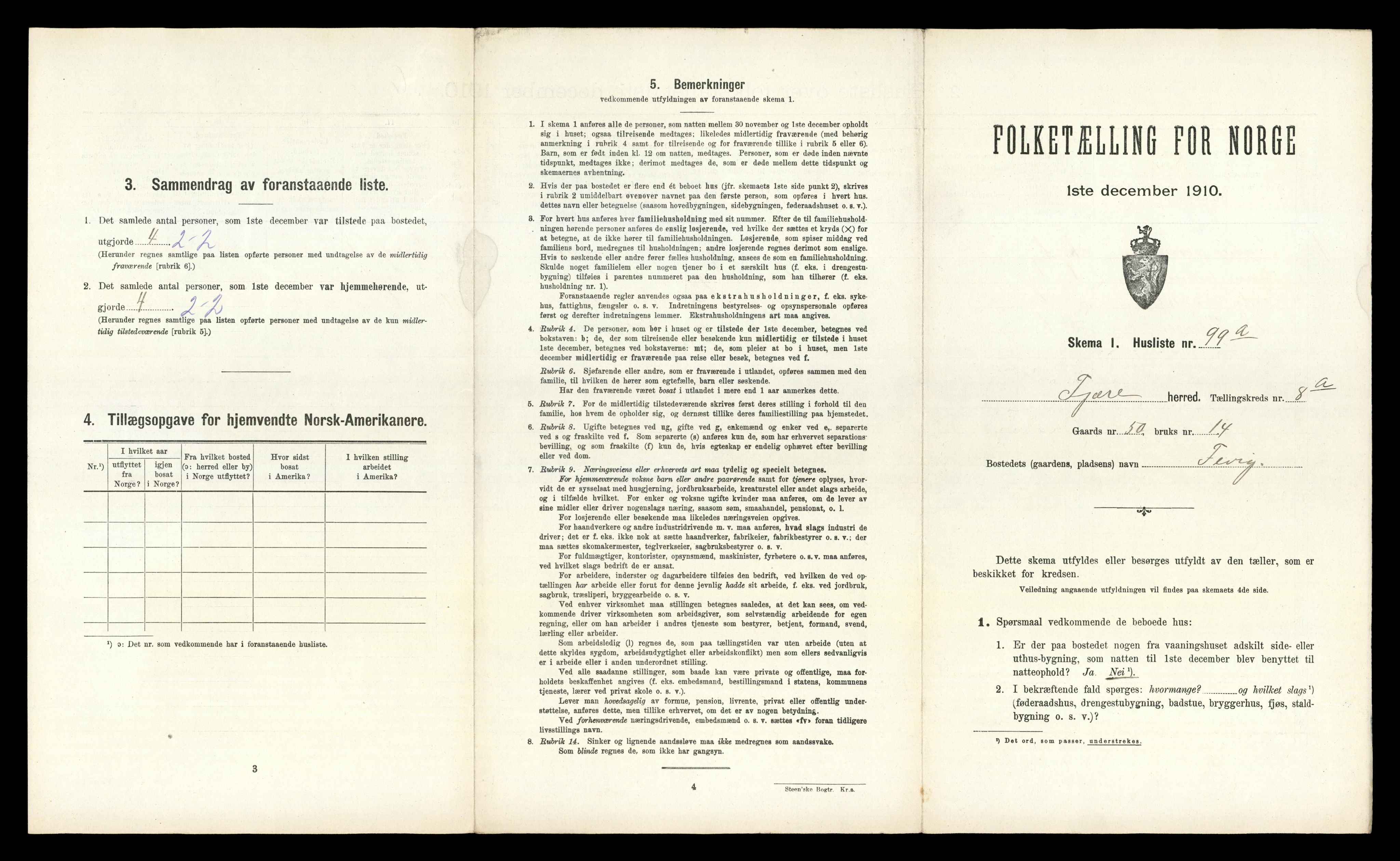 RA, 1910 census for Fjære, 1910, p. 1805