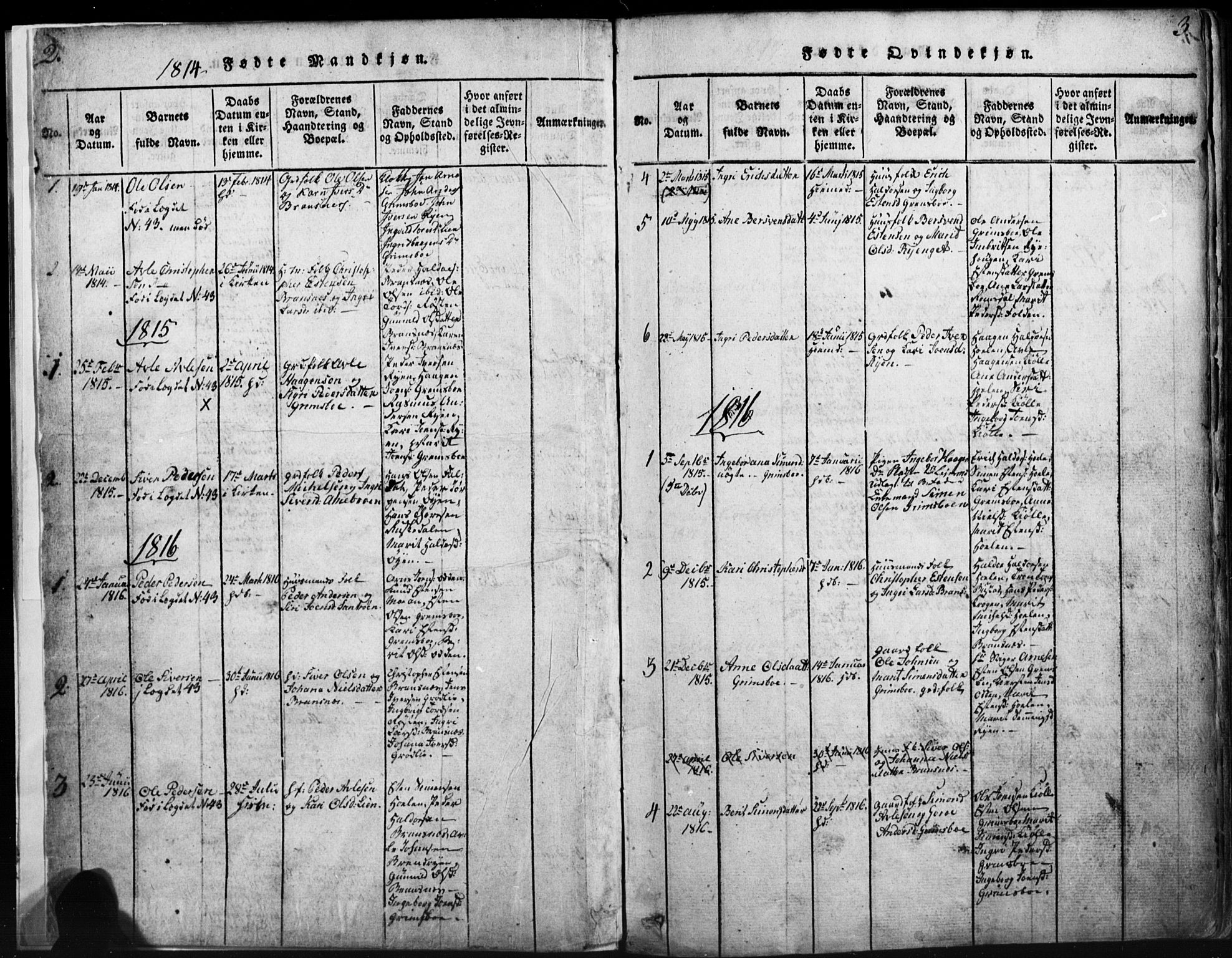 Tynset prestekontor, SAH/PREST-058/H/Ha/Hab/L0003: Parish register (copy) no. 3, 1814-1862, p. 2-3