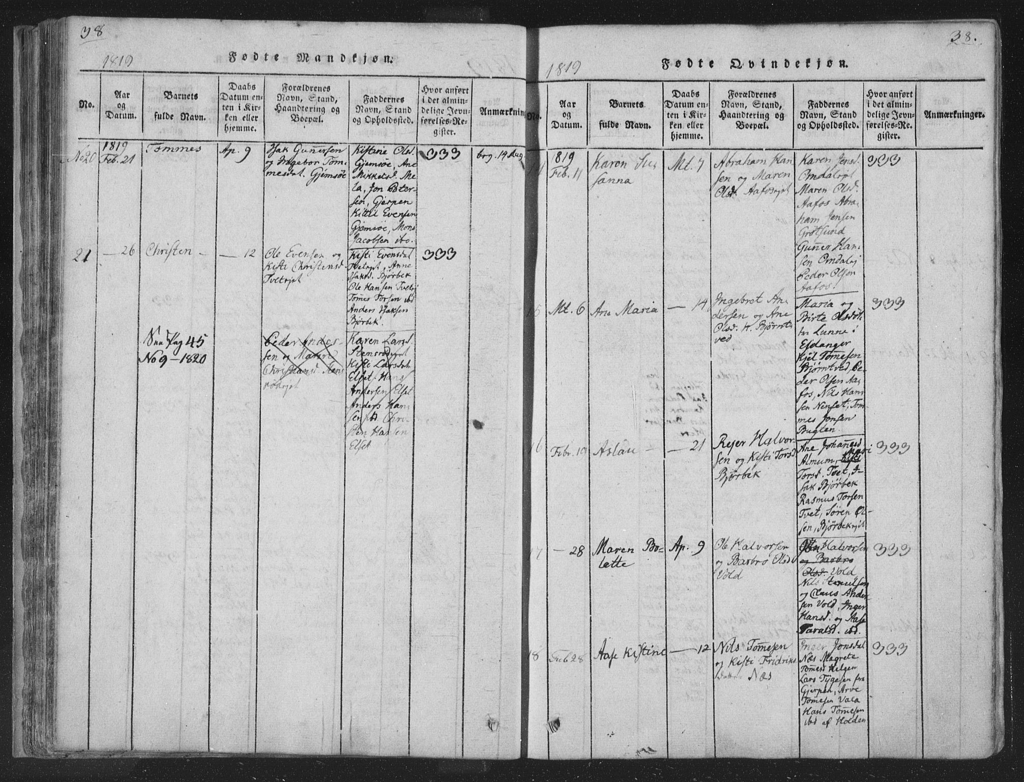 Solum kirkebøker, AV/SAKO-A-306/F/Fa/L0004: Parish register (official) no. I 4, 1814-1833, p. 38