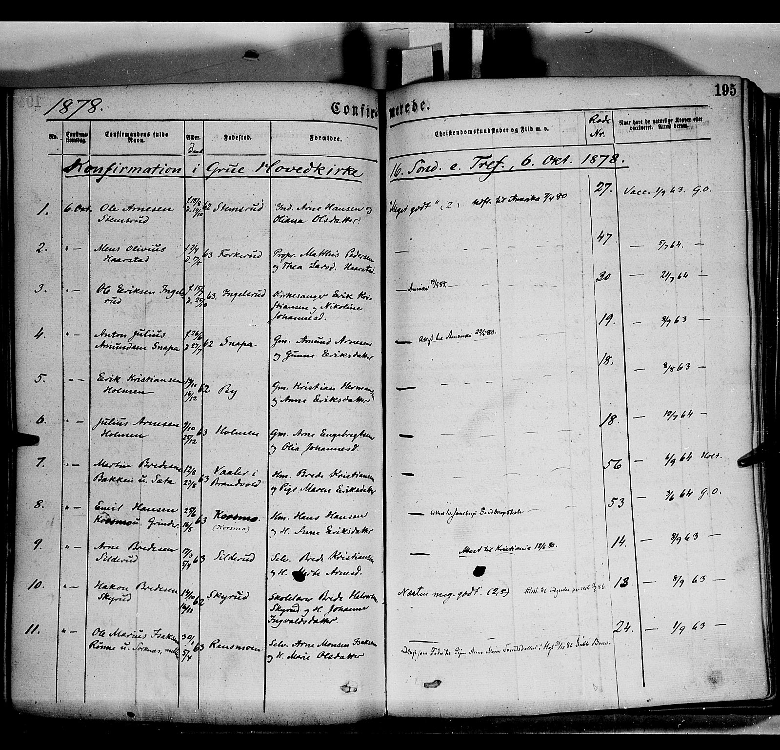 Grue prestekontor, SAH/PREST-036/H/Ha/Haa/L0011: Parish register (official) no. 11, 1873-1880, p. 195