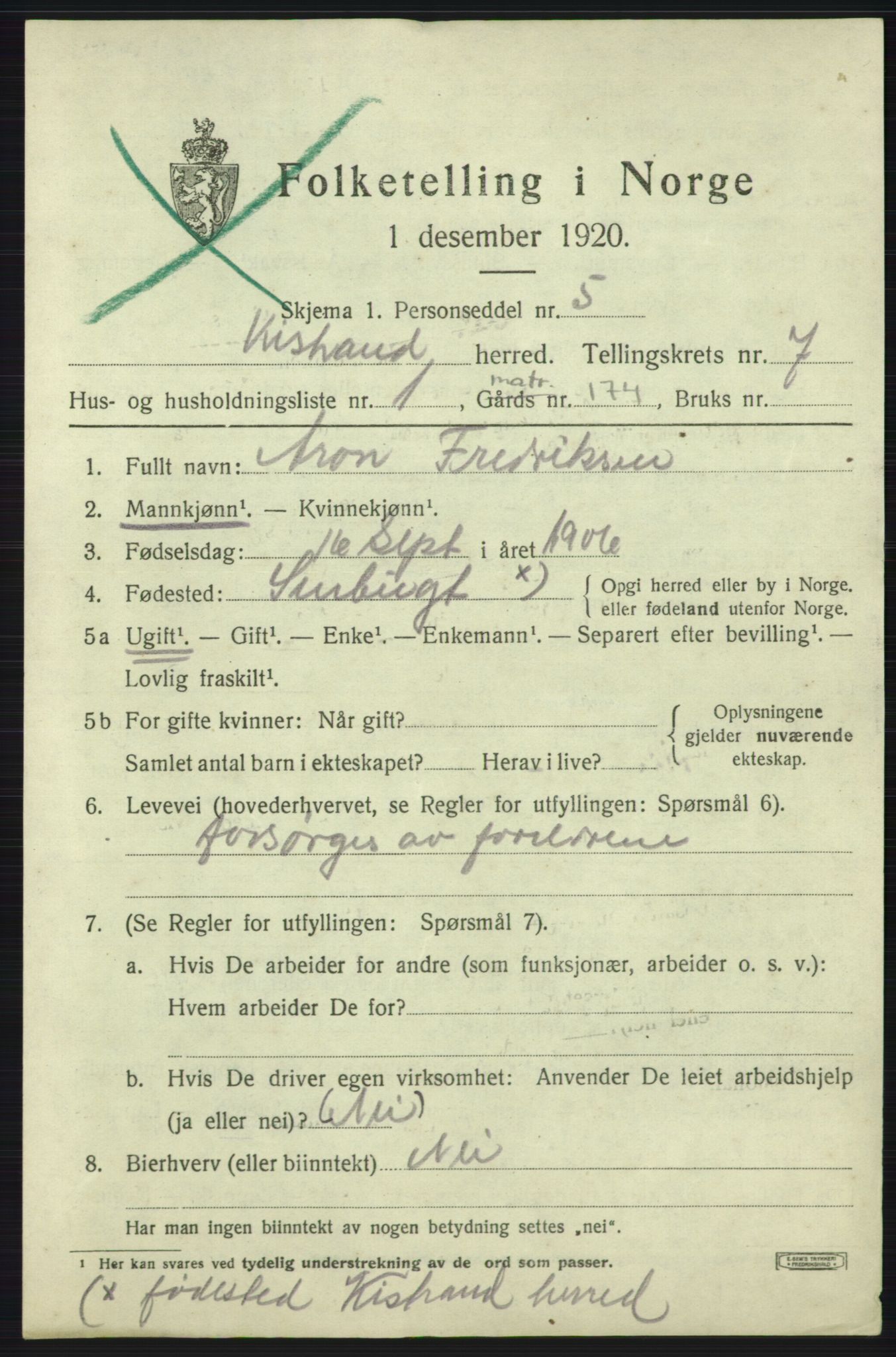 SATØ, 1920 census for Kistrand, 1920, p. 4252