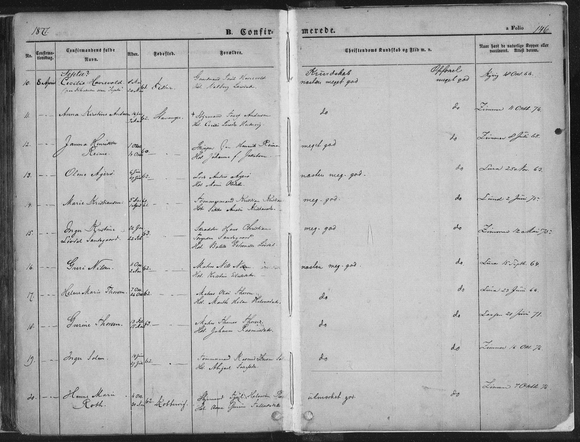 Domkirken sokneprestkontor, SAST/A-101812/001/30/30BA/L0018: Parish register (official) no. A 17, 1857-1877, p. 146