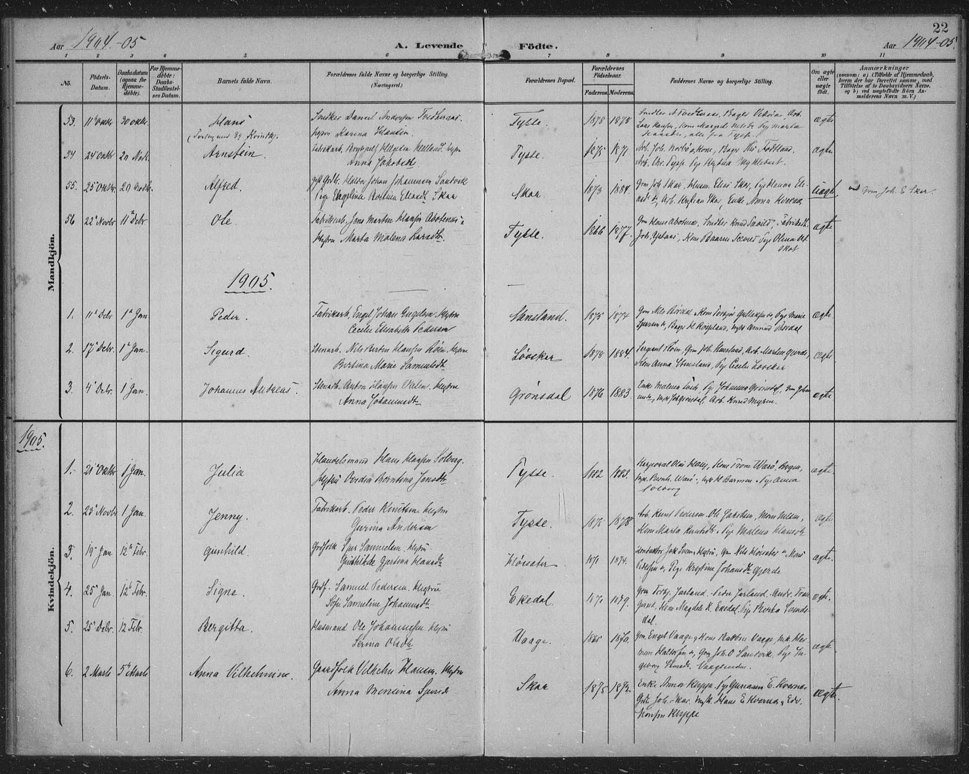 Samnanger Sokneprestembete, AV/SAB-A-77501/H/Haa: Parish register (official) no. A 2, 1902-1918, p. 22