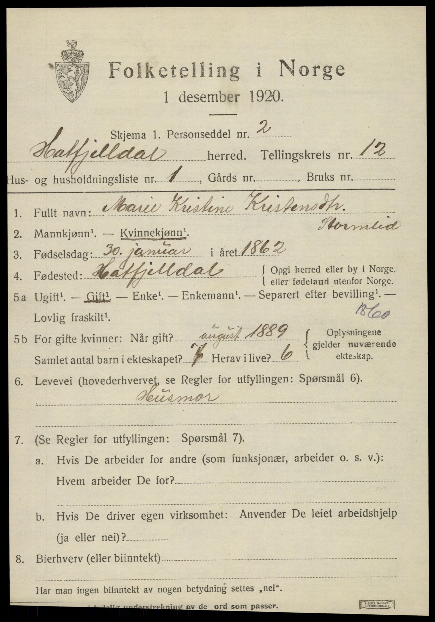 SAT, 1920 census for Hattfjelldal, 1920, p. 2706