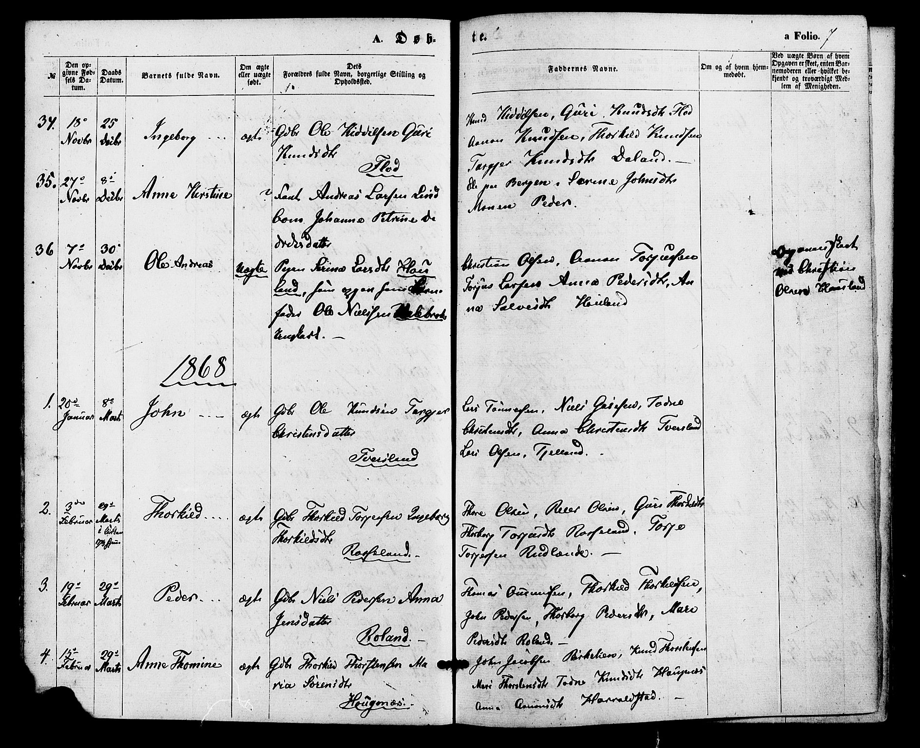 Bjelland sokneprestkontor, SAK/1111-0005/F/Fa/Faa/L0003: Parish register (official) no. A 3, 1867-1887, p. 7