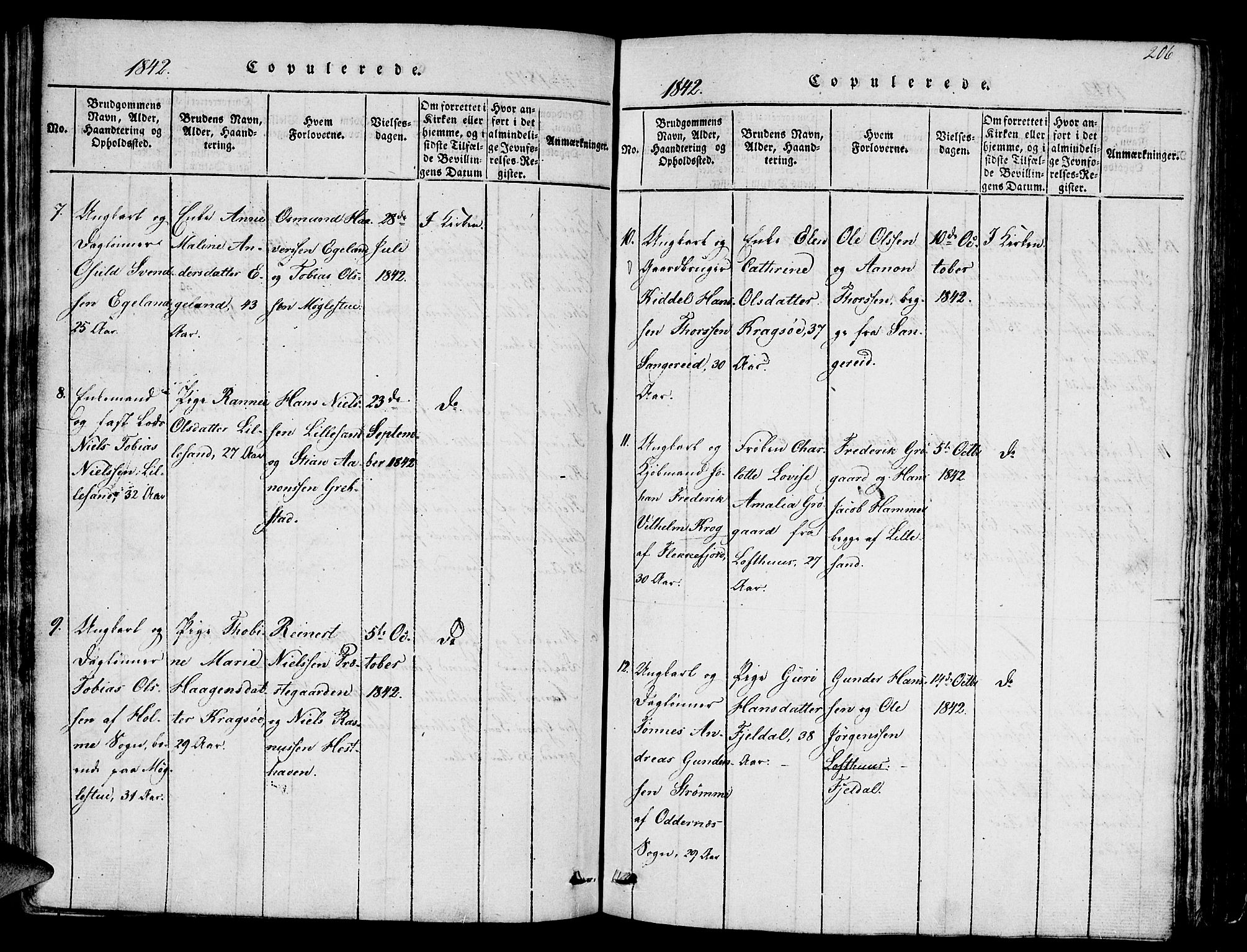 Vestre Moland sokneprestkontor, AV/SAK-1111-0046/F/Fb/Fbb/L0001: Parish register (copy) no. B 1, 1816-1851, p. 206