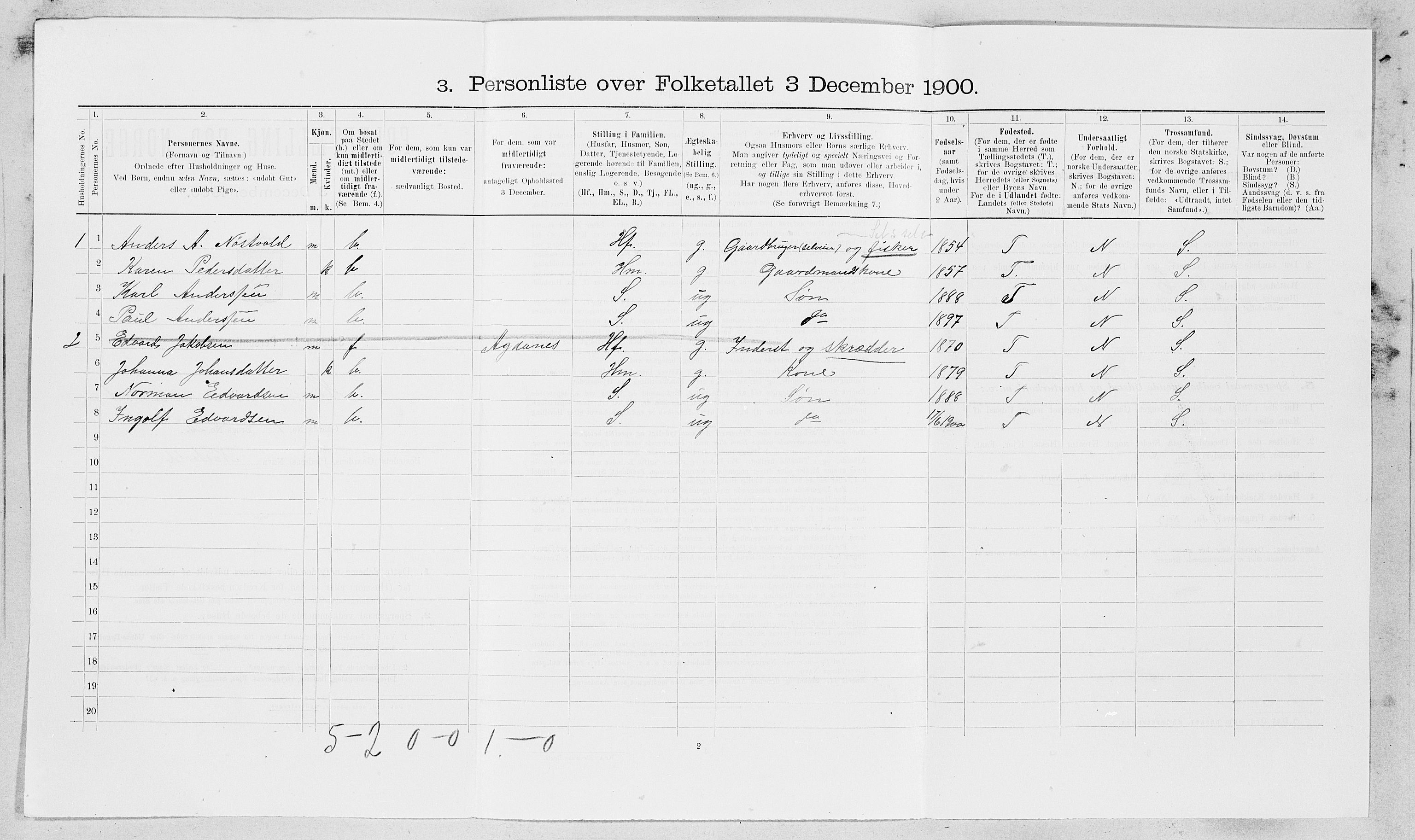 SAT, 1900 census for Hemne, 1900, p. 196