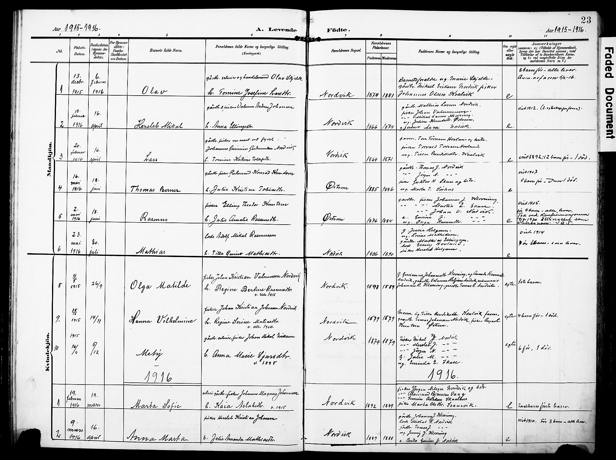 Torvastad sokneprestkontor, SAST/A -101857/H/Ha/Haa/L0018: Parish register (official) no. A 17, 1903-1925, p. 23