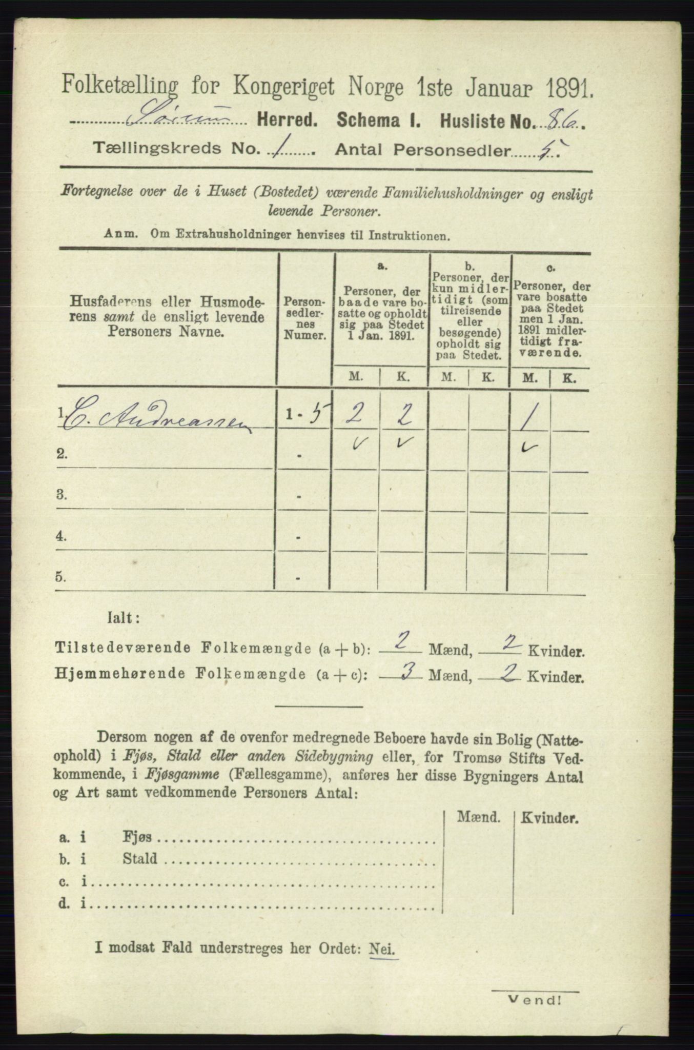 RA, 1891 census for 0226 Sørum, 1891, p. 105