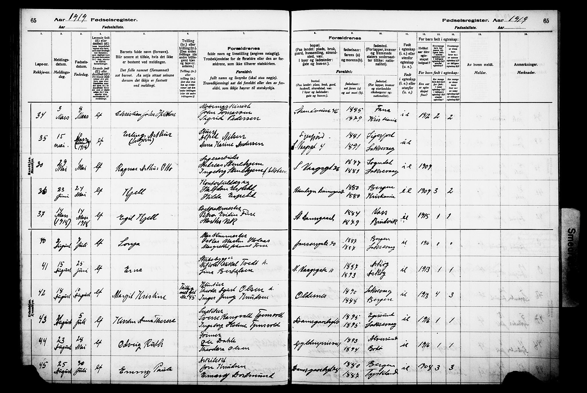 Laksevåg Sokneprestembete, AV/SAB-A-76501/I/Id/L00A1: Birth register no. A 1, 1916-1926, p. 65