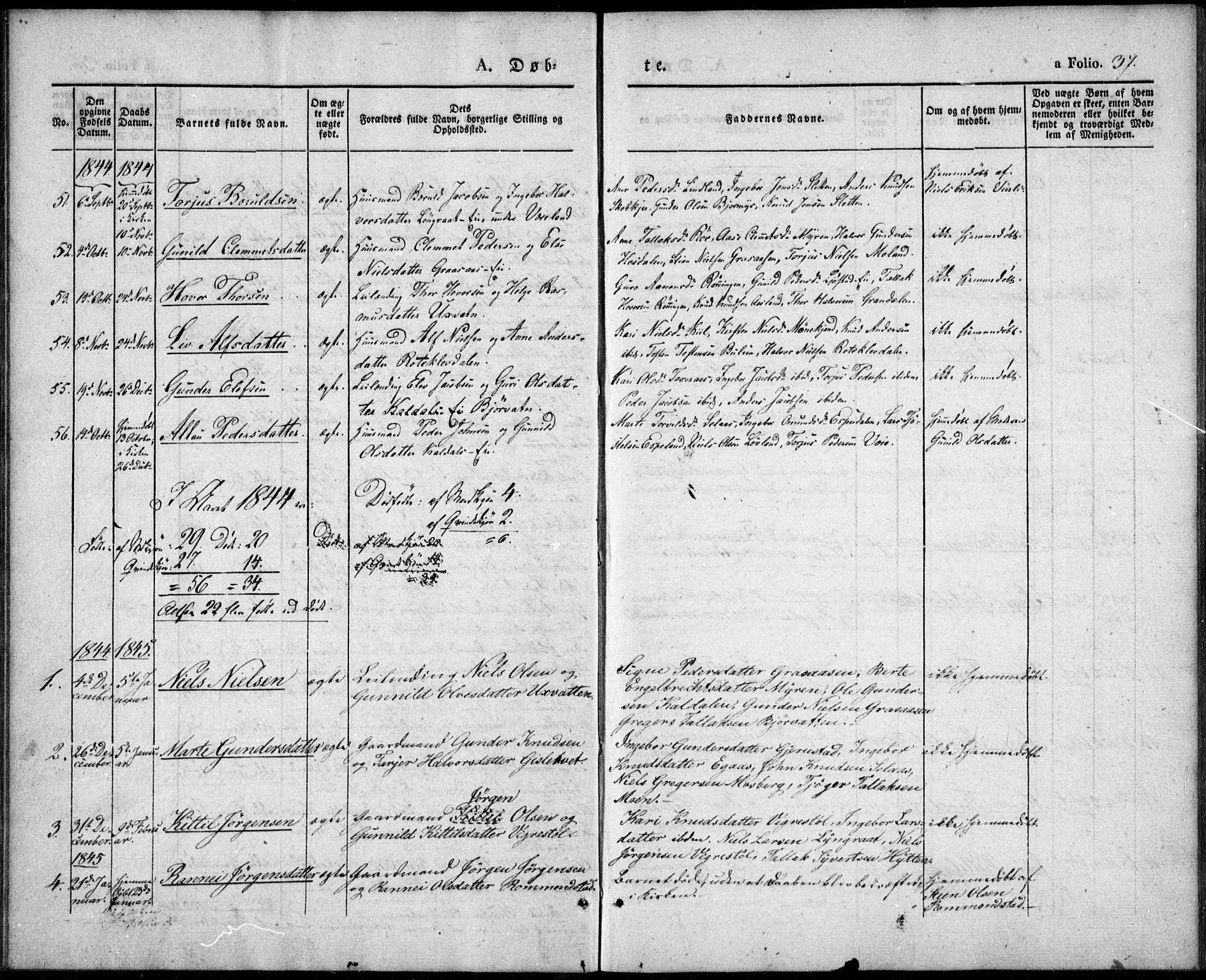 Gjerstad sokneprestkontor, SAK/1111-0014/F/Fa/Fab/L0002: Parish register (official) no. A 2, 1835-1852, p. 37