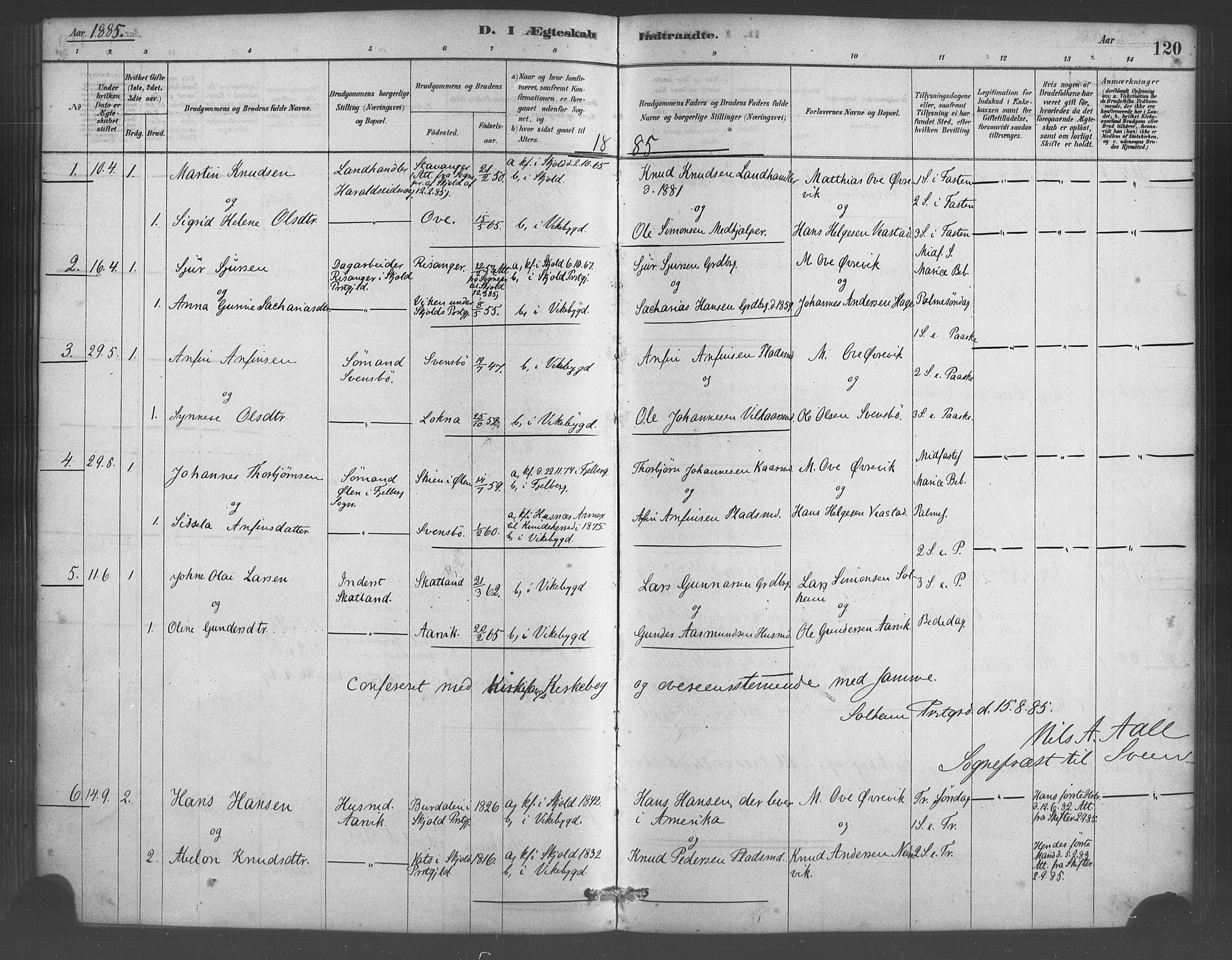Sveio Sokneprestembete, SAB/A-78501/H/Haa: Parish register (official) no. D 1, 1878-1894, p. 120
