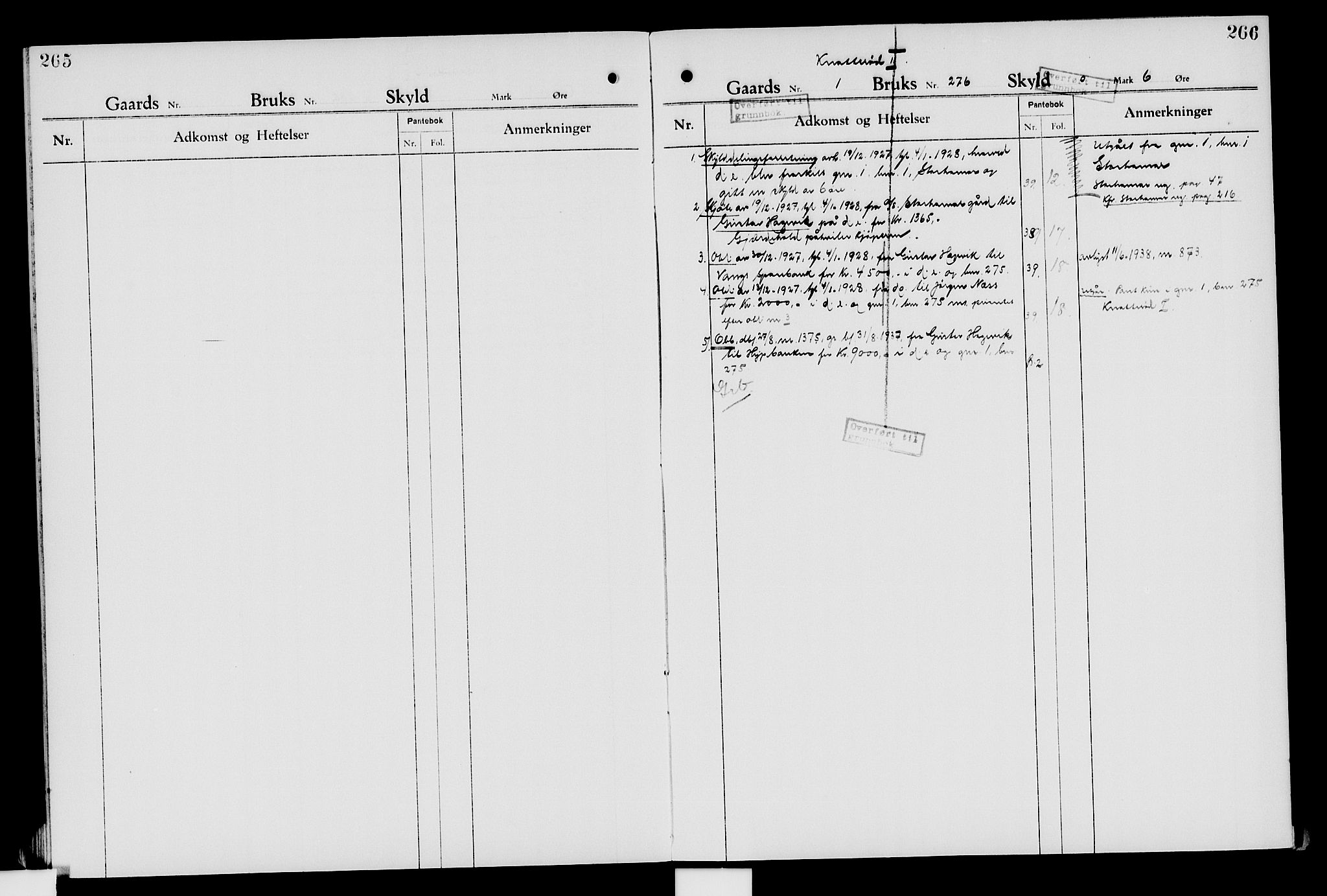 Nord-Hedmark sorenskriveri, SAH/TING-012/H/Ha/Had/Hade/L0007: Mortgage register no. 4.7, 1924-1940, p. 265-266