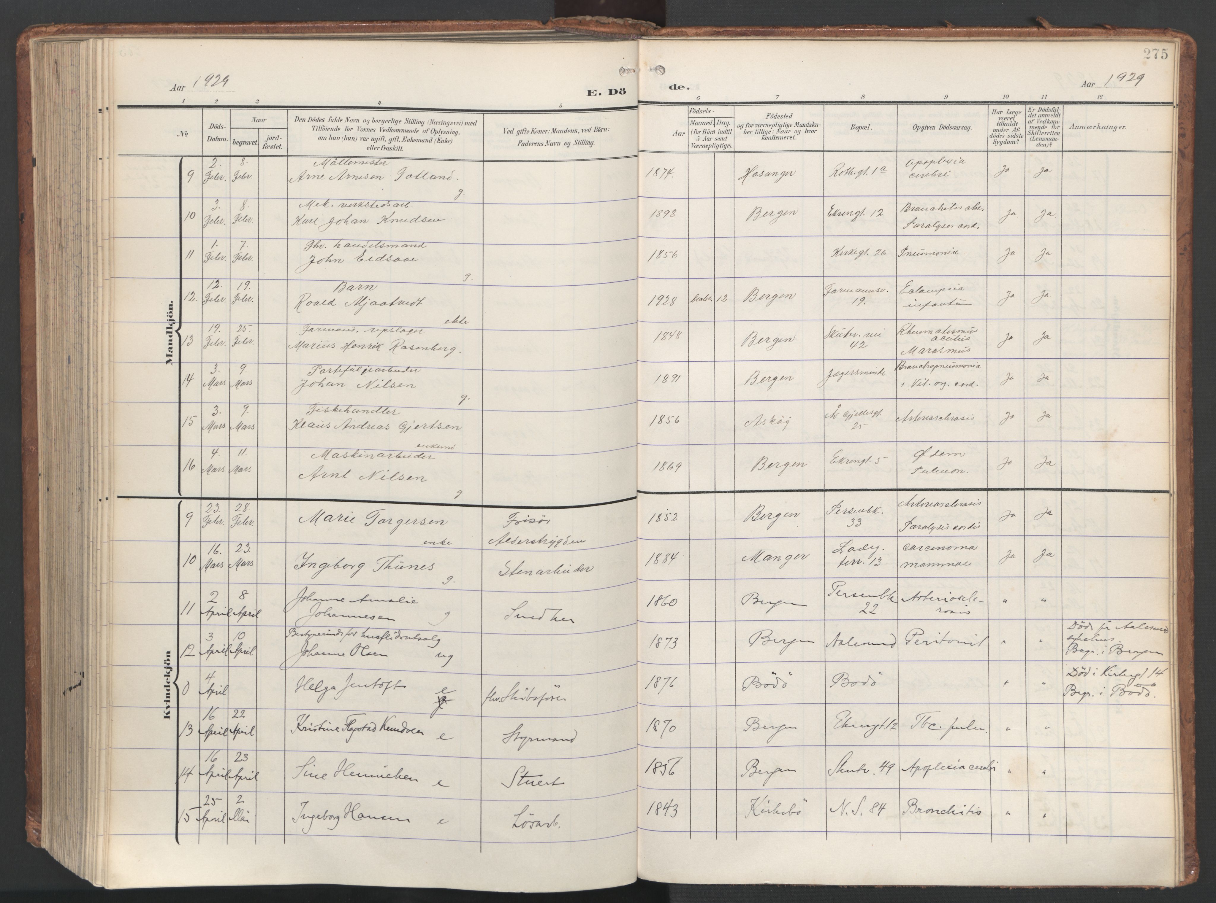 Sandviken Sokneprestembete, SAB/A-77601/H/Ha/L0019: Parish register (official) no. E 2, 1905-1933, p. 275