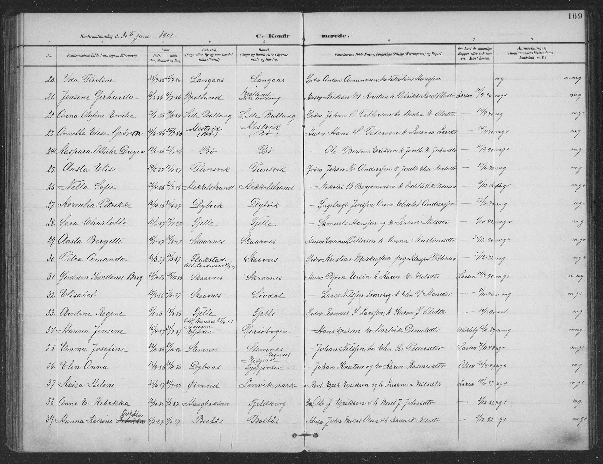 Ministerialprotokoller, klokkerbøker og fødselsregistre - Nordland, SAT/A-1459/863/L0899: Parish register (official) no. 863A11, 1897-1906, p. 169