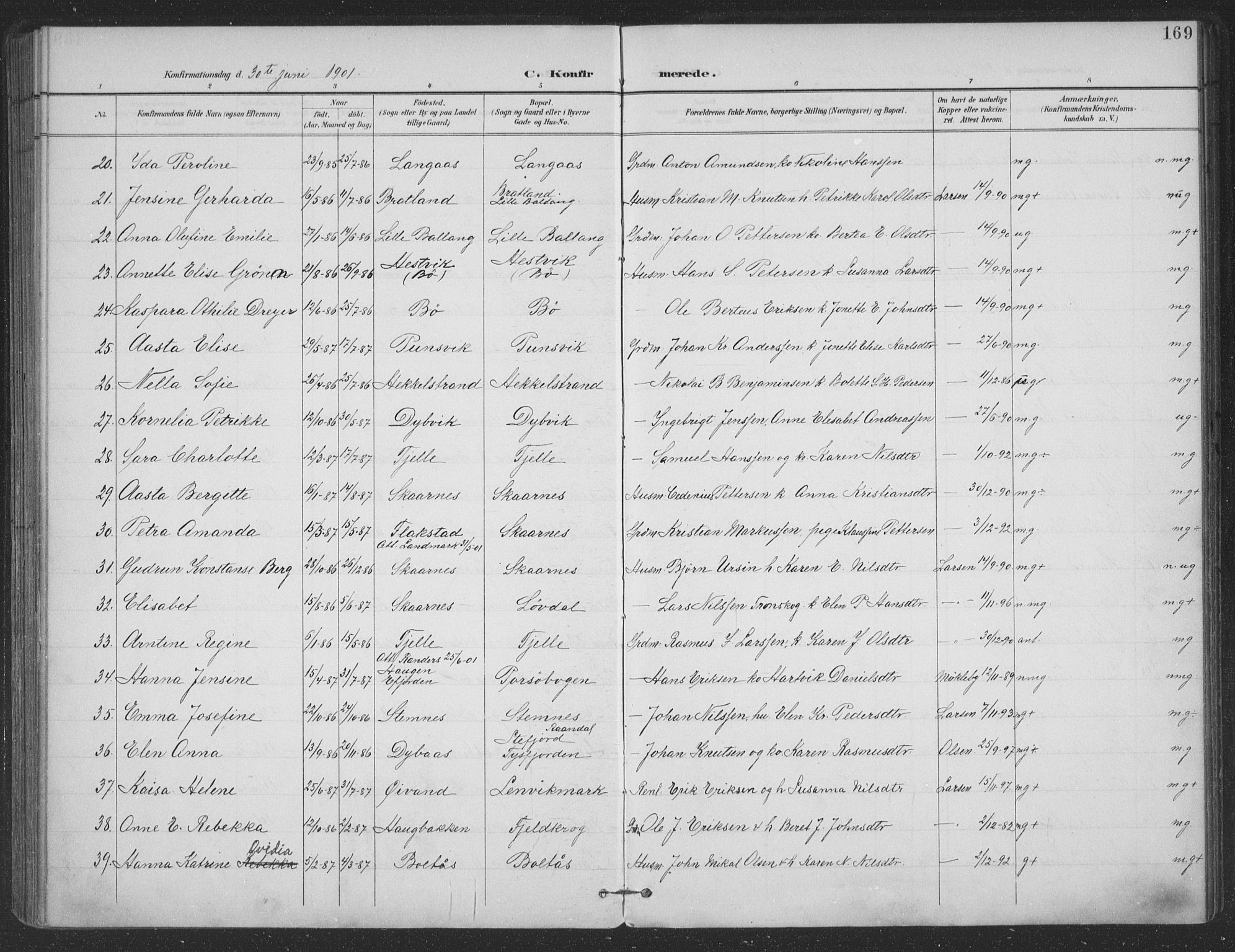 Ministerialprotokoller, klokkerbøker og fødselsregistre - Nordland, AV/SAT-A-1459/863/L0899: Parish register (official) no. 863A11, 1897-1906, p. 169