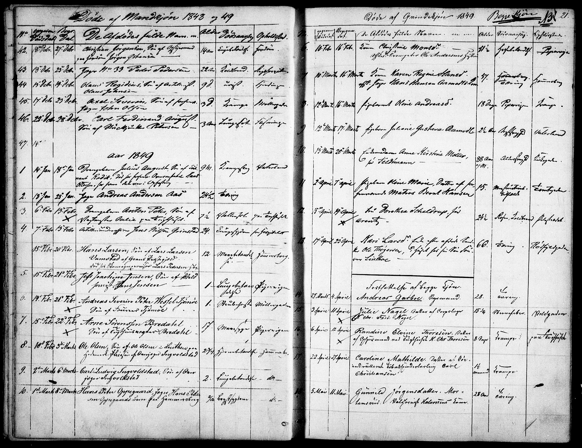 Garnisonsmenigheten Kirkebøker, AV/SAO-A-10846/F/Fa/L0009: Parish register (official) no. 9, 1842-1859, p. 21