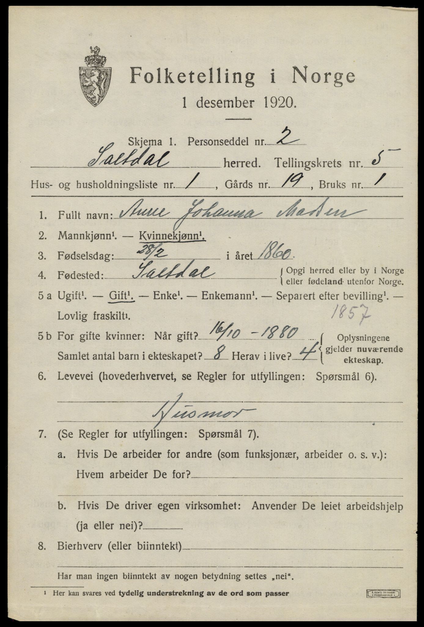 SAT, 1920 census for Saltdal, 1920, p. 6433